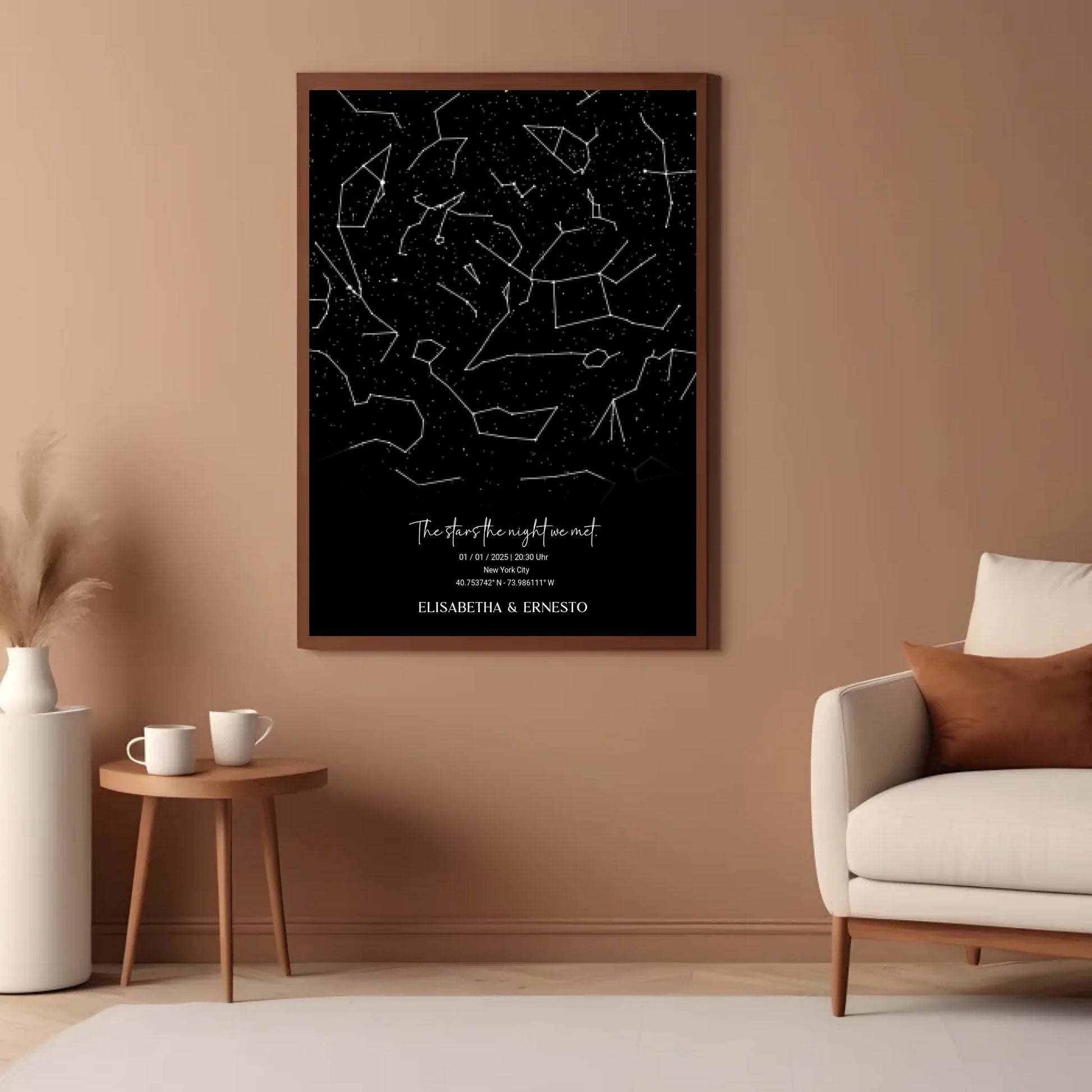 Personalisierte Sternenkarte mit Name, Datum und Ort auf schwarz - verschiedene Größen - als Poster oder mit Rahmen -