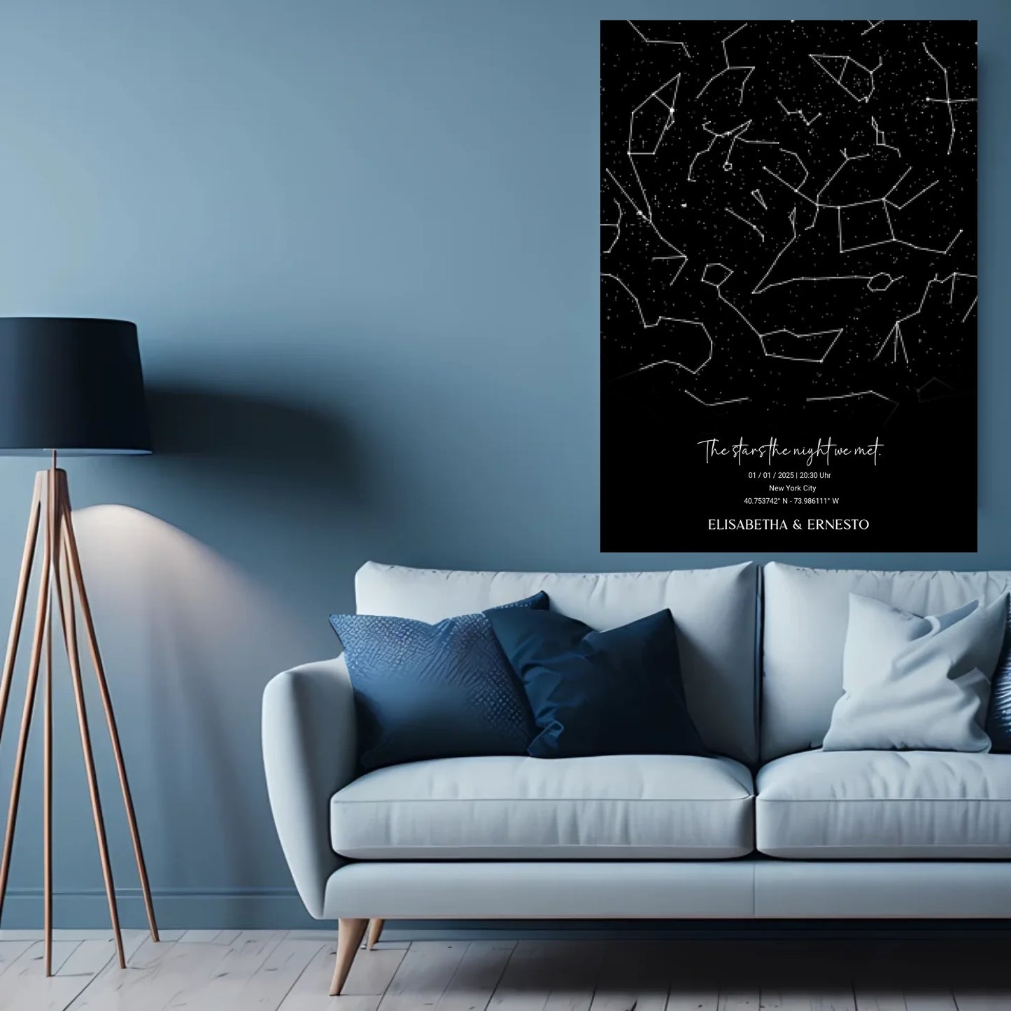 Personalisierte Sternenkarte mit Name, Datum und Ort auf schwarz - verschiedene Größen - als Poster oder mit Rahmen - Druckerpapier Personalisierte Karte als digitale Datei PDF