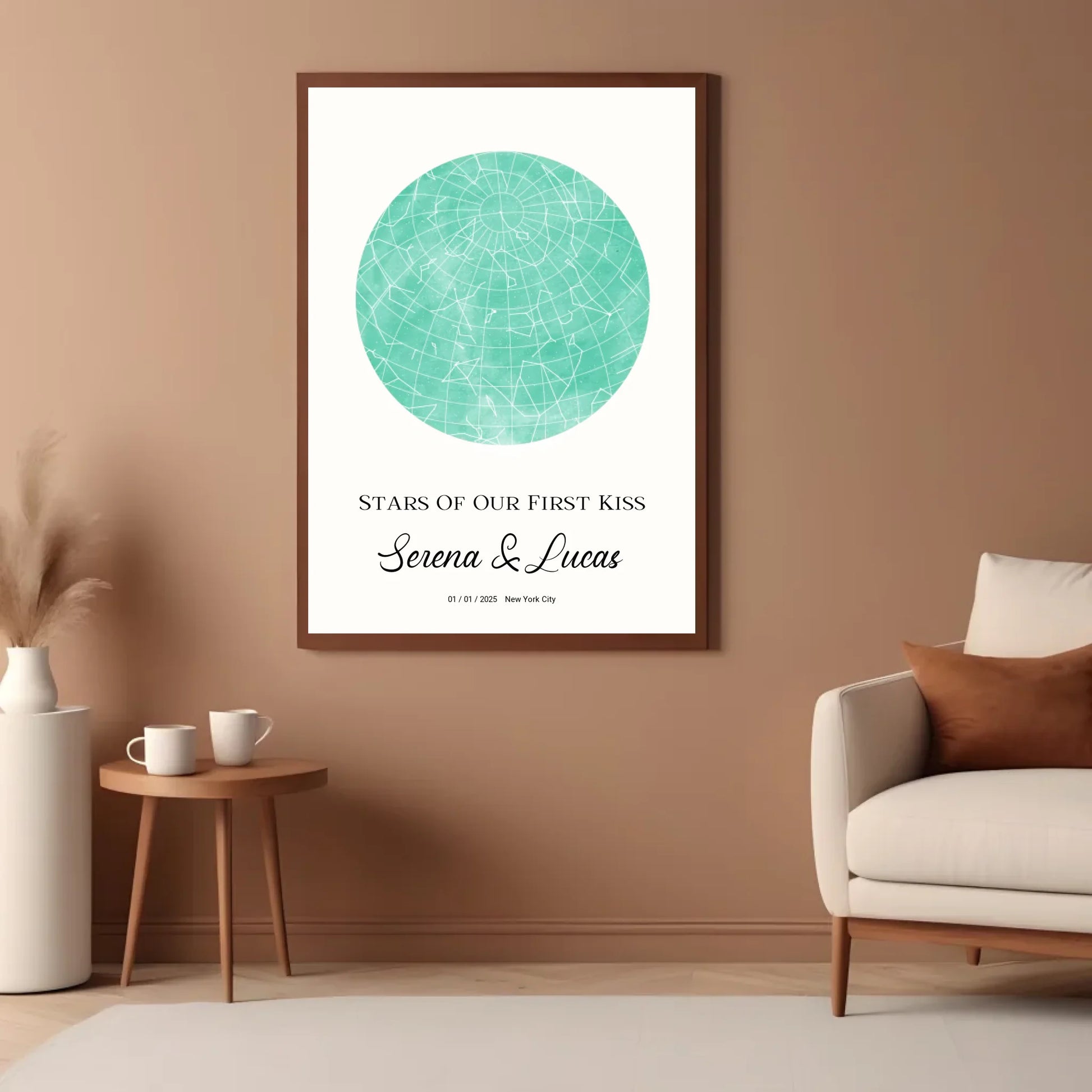 Personalisiertes Sternenbild mit Vollmond in 30 Farben auf hellbeige - als PDF sowie Poster mit und ohne Rahmen -