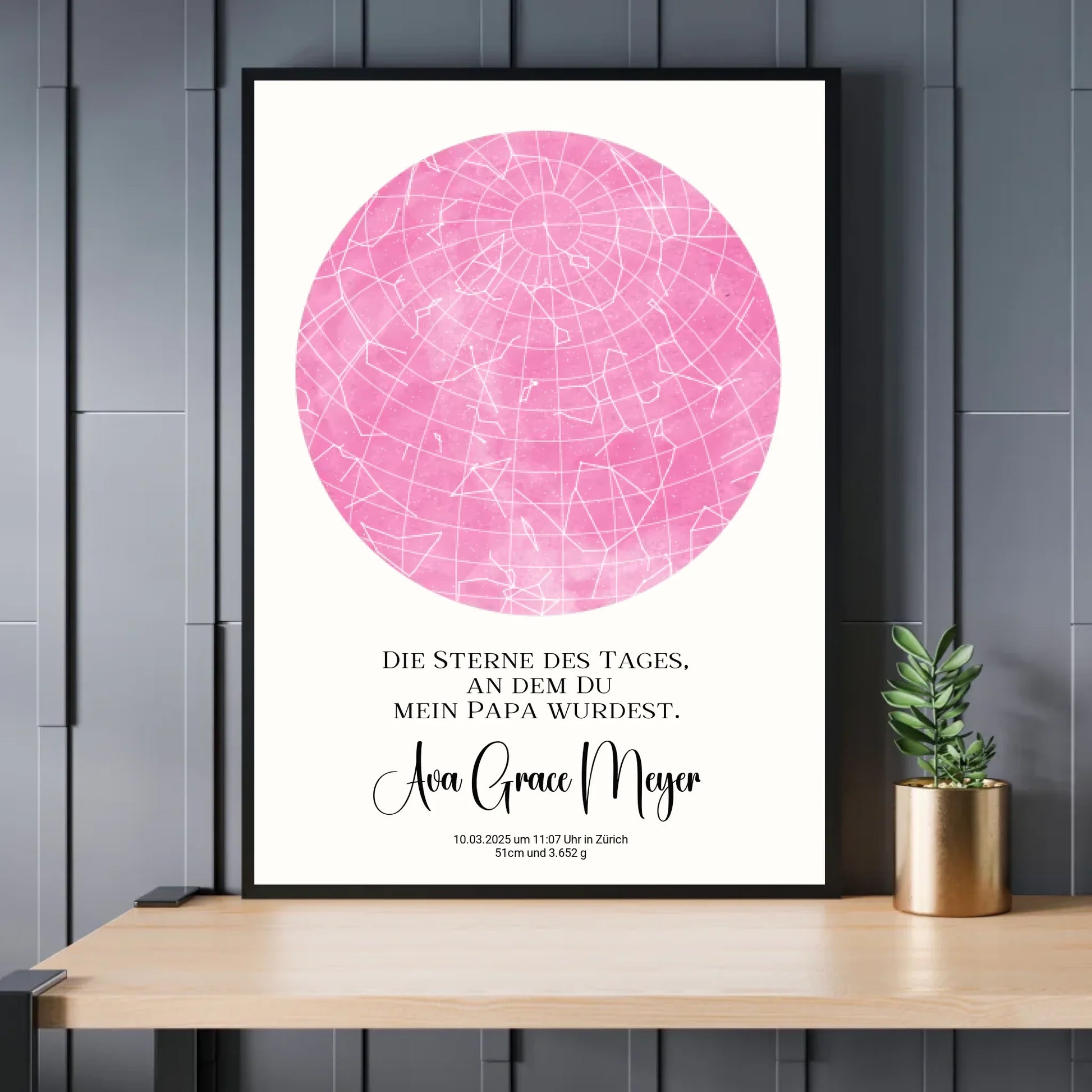 Personalisierte Sternenkarte zur Geburt - Die Sterne des Tages, an dem Du mein Papa wurdest - 30 Farben zur Wahl - Exklusives Holzrahmen-Poster mit Halbglanzpapier, bruchsicheres Plexiglas und FSC-zertifiziertes Papier