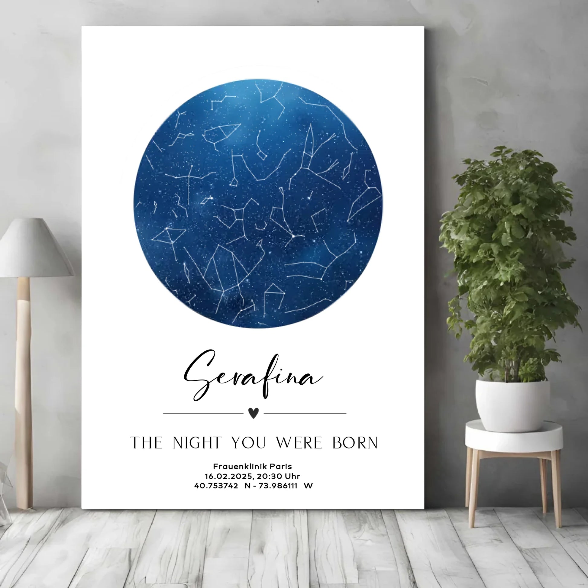 Personalisierte Sternenkarte auf weiß - minimalistisches Design -