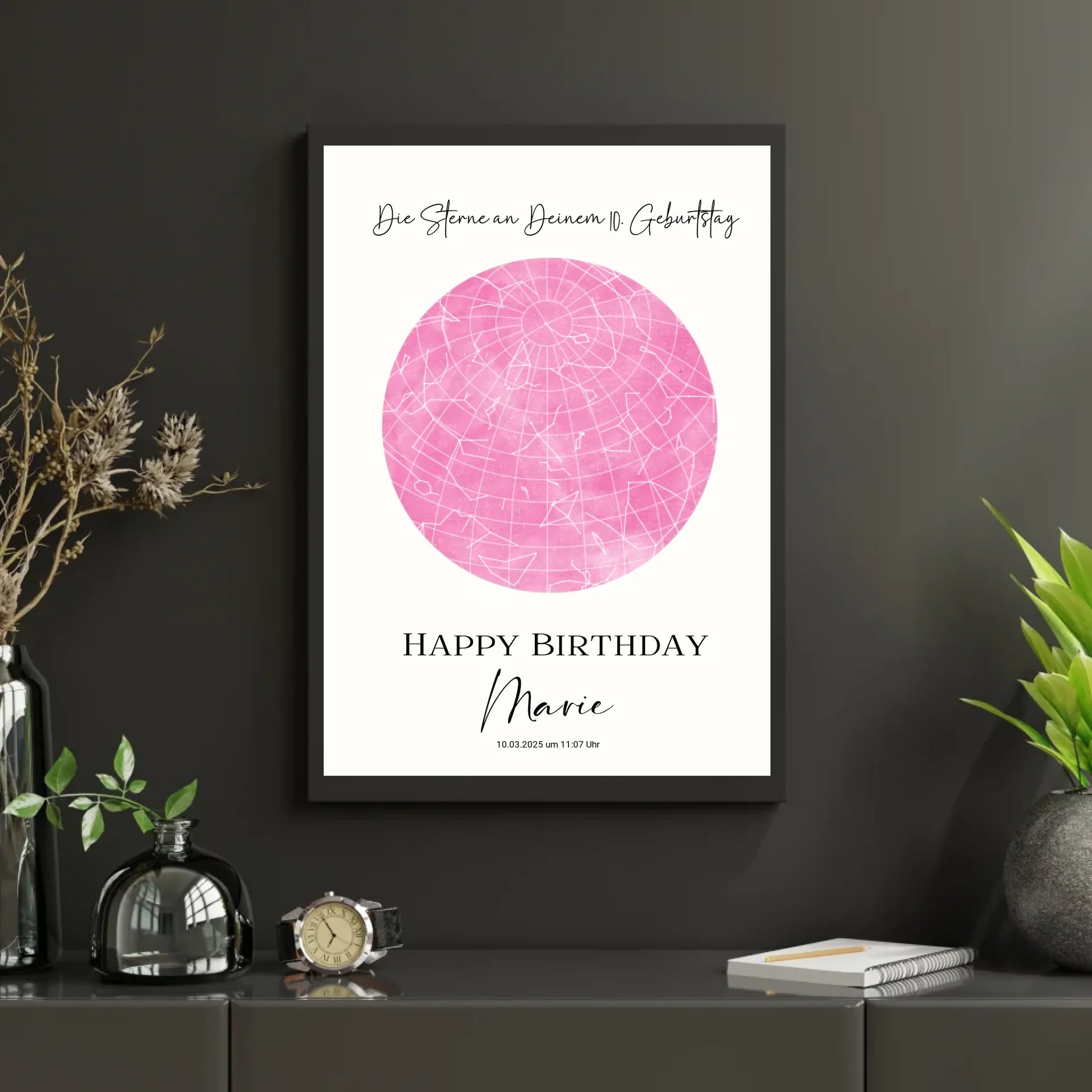 Personalisierte Sternenkarte zum Geburtstag mit 30 auswählbaren Farben - als PDF oder als Poster mit und ohne Rahmen -