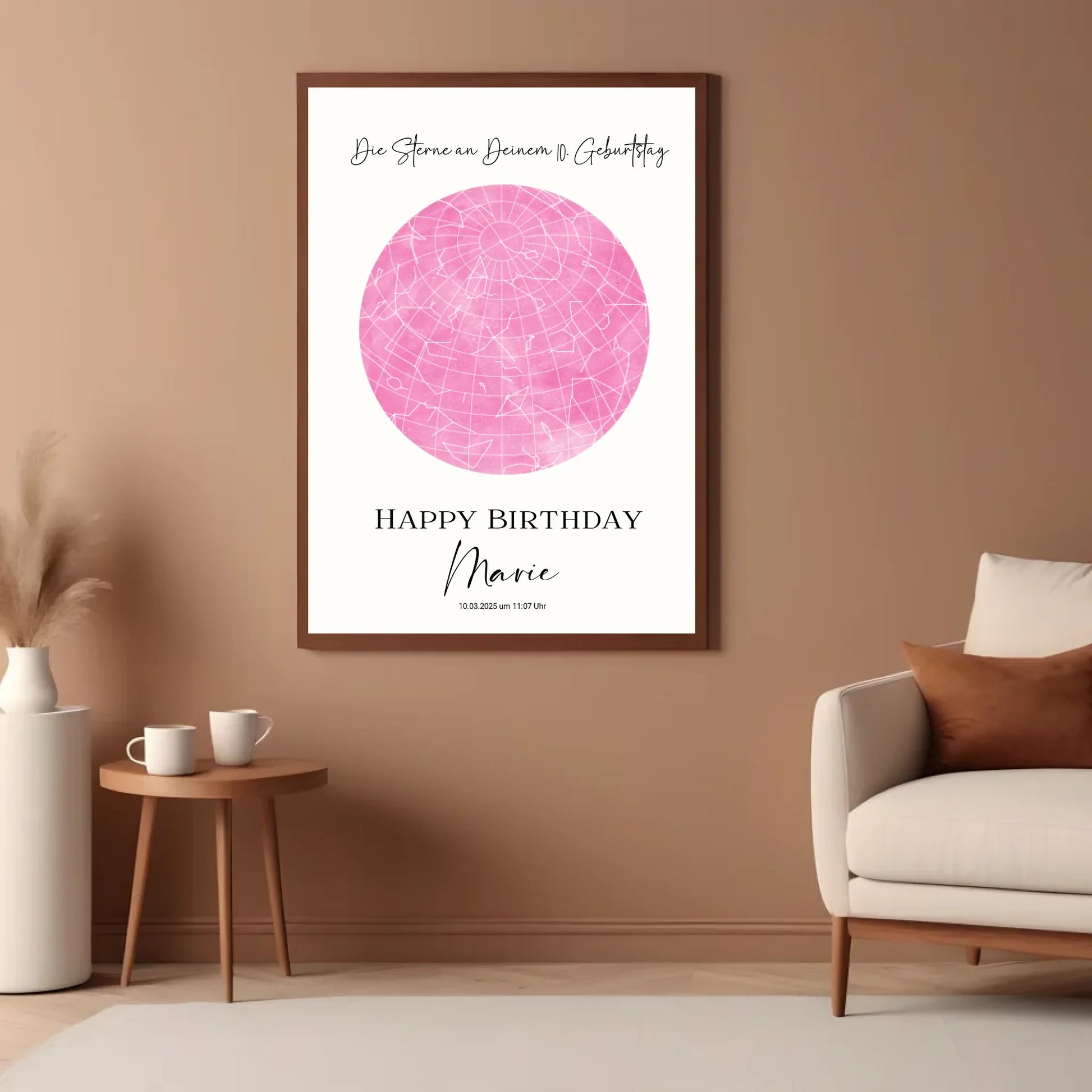 Personalisierte Sternenkarte zum Geburtstag mit 30 auswählbaren Farben - als PDF oder als Poster mit und ohne Rahmen -