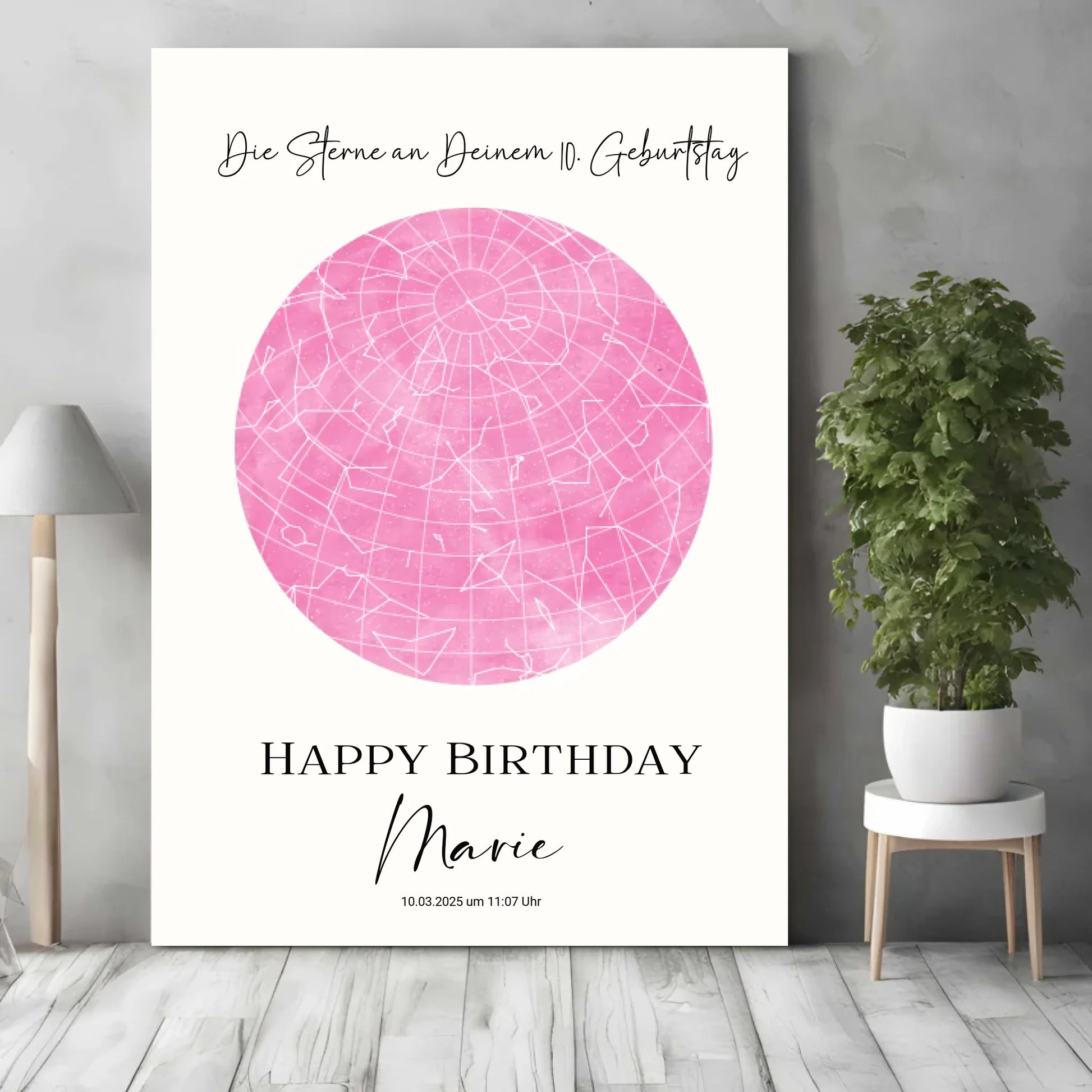 Personalisierte Sternenkarte zum Geburtstag mit 30 auswählbaren Farben - als PDF oder als Poster mit und ohne Rahmen -