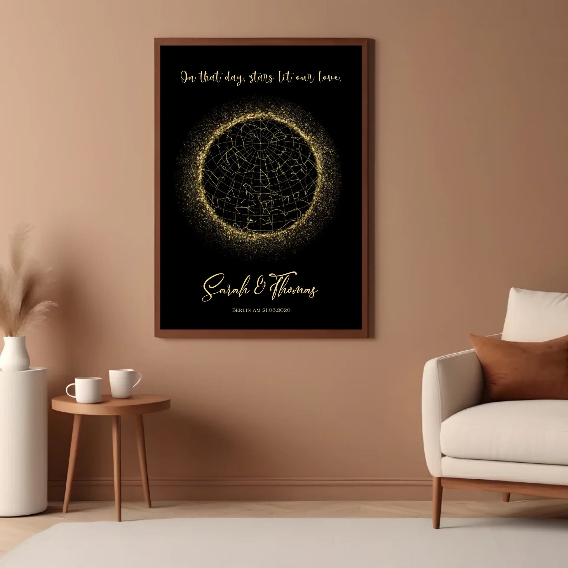 Personalisierte Sternenkarte in gold schwarz - An diesem Tag erleuchteten Sterne unsere Liebe. -