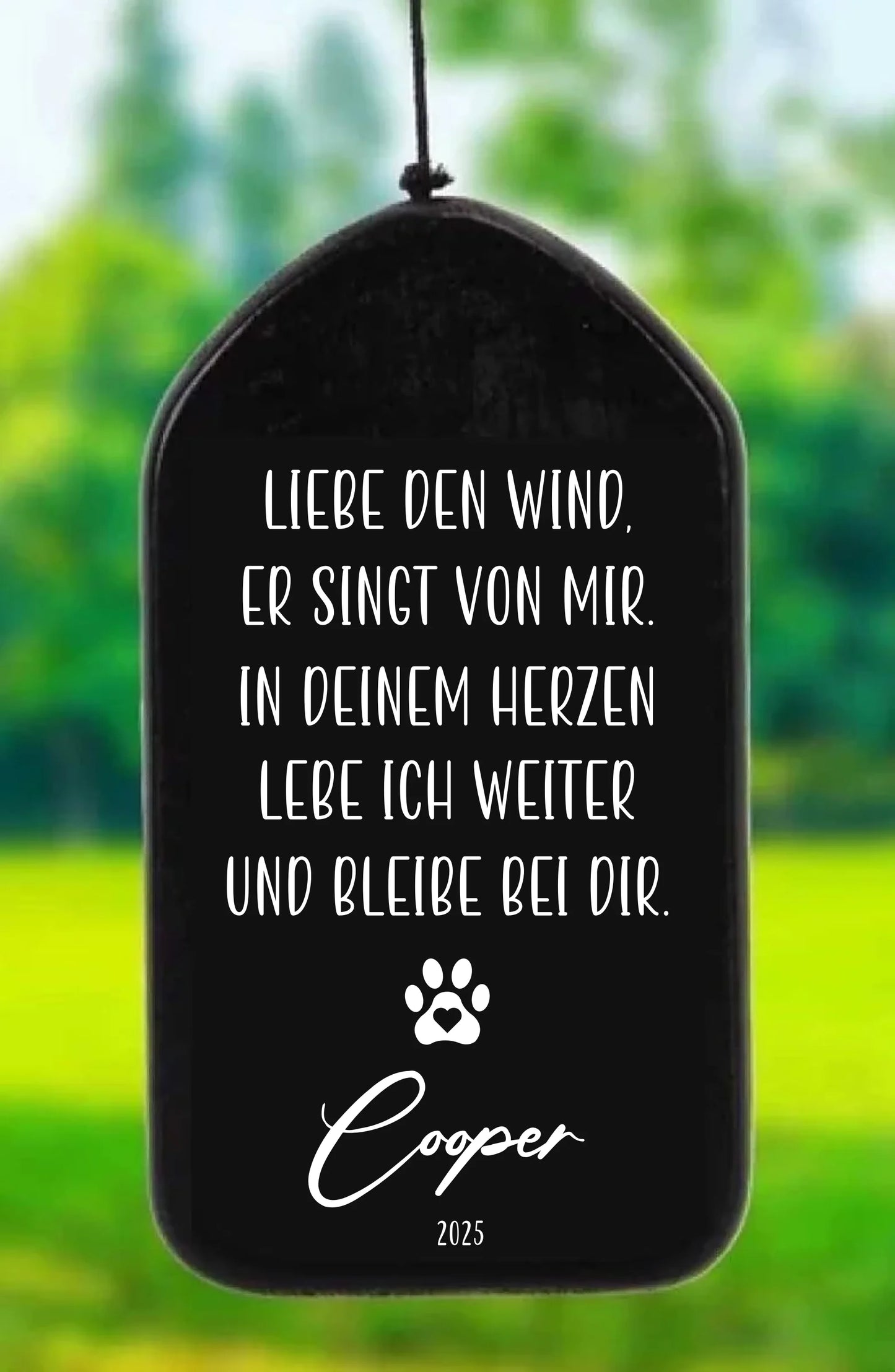 Personalisiertes Windspiel als Andenken an ein verstorbenes Haustier - Hund oder Katze - einseitig bedruckt - Daten einfach änderbar -
