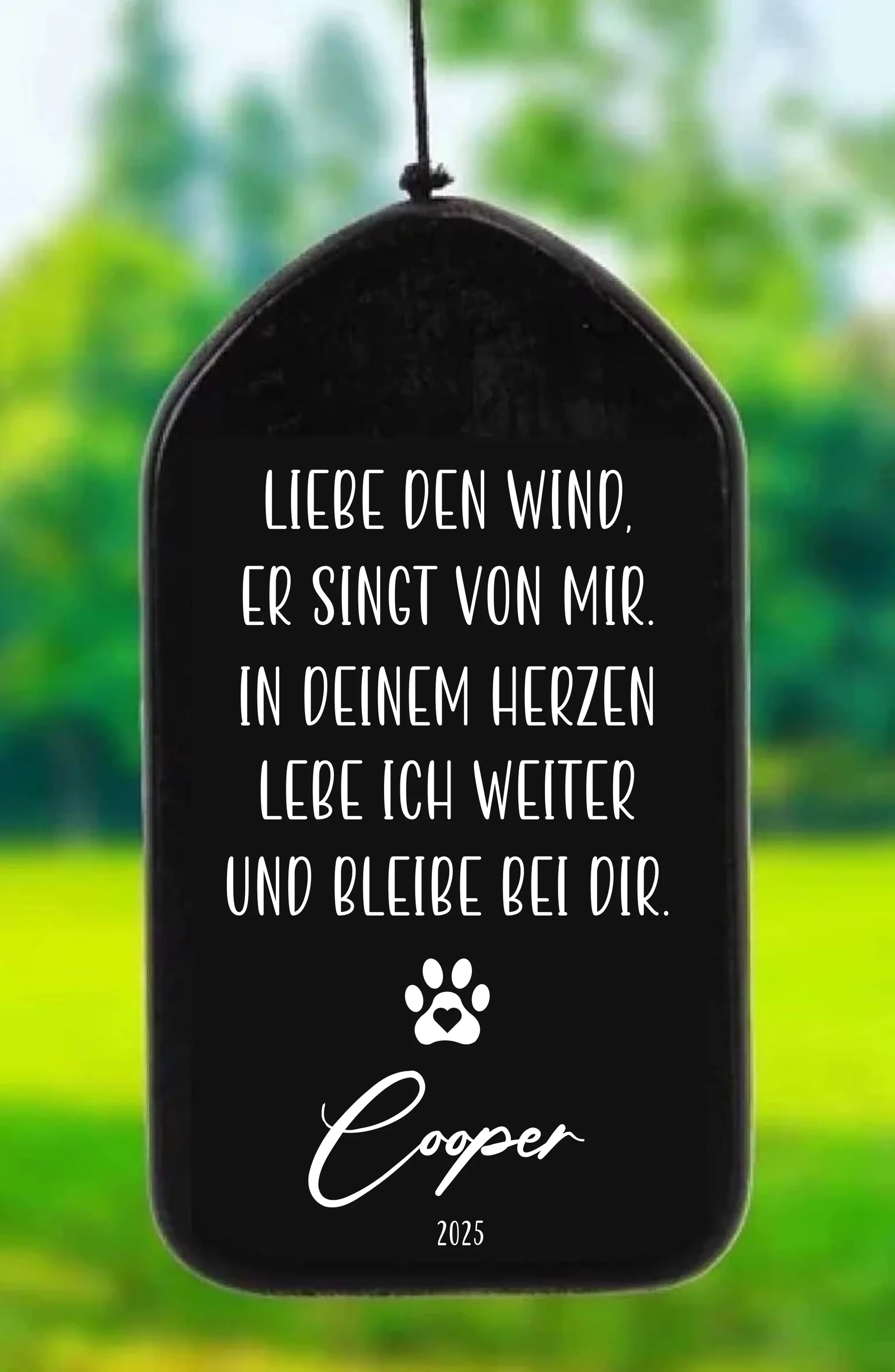 Personalisiertes Windspiel als Andenken an ein verstorbenes Haustier - Hund oder Katze - einseitig bedruckt - Daten einfach änderbar -