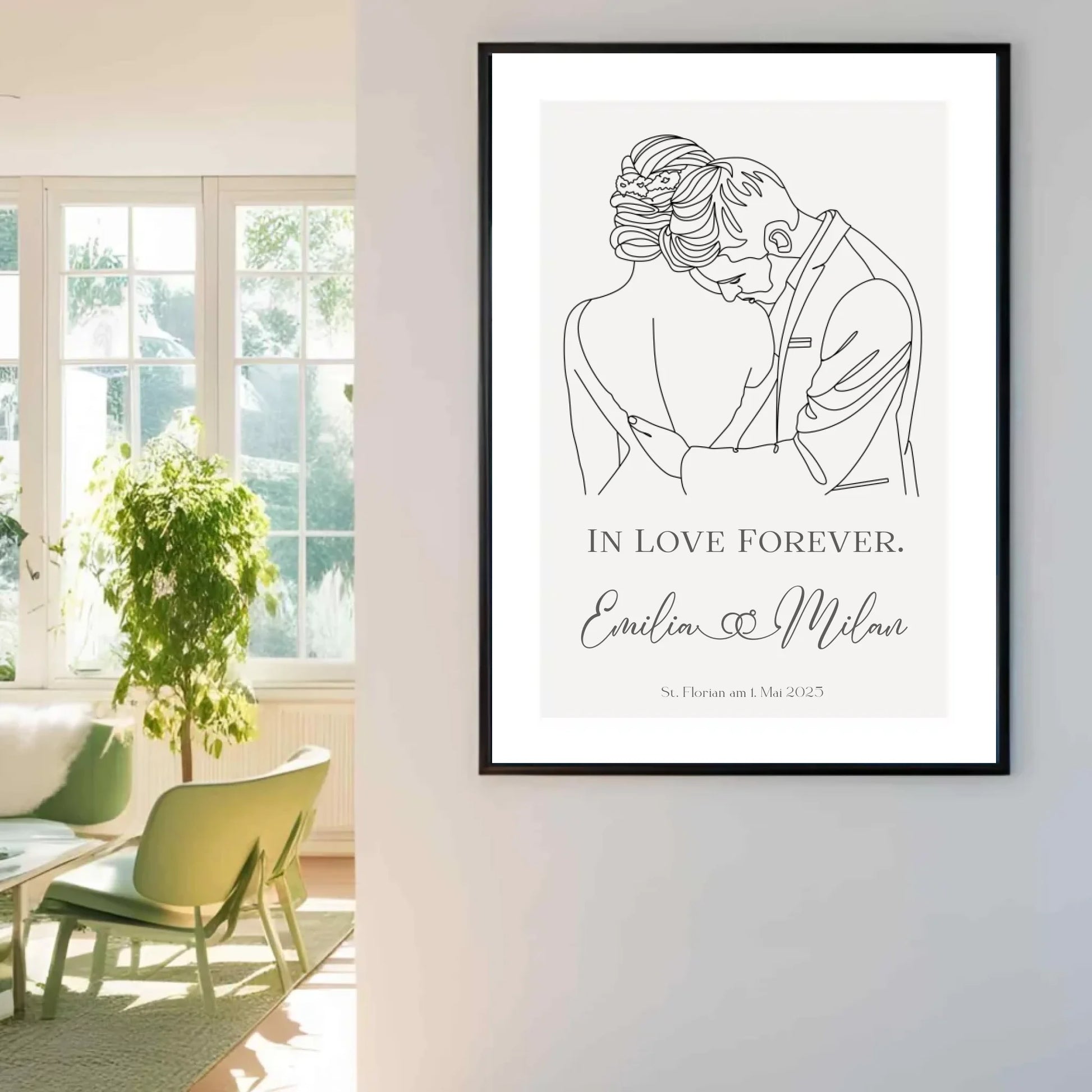 Personalisiertes Poster mit Brautleute - Individuelles Geschenk zur Hochzeit mit Spruch, Namen, Datum und Ort -