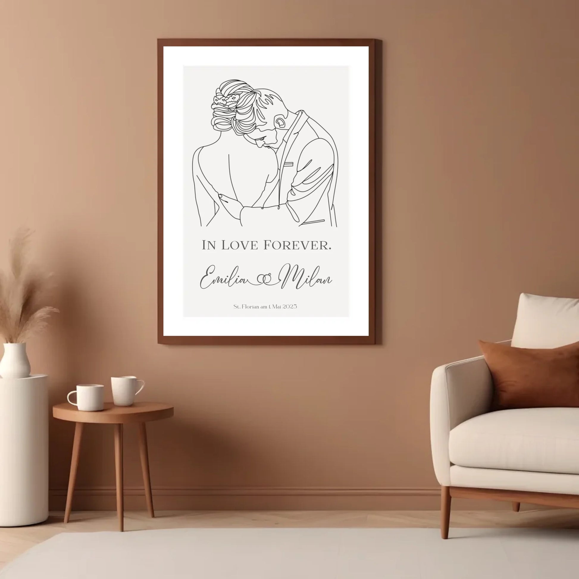 Personalisiertes Poster mit Brautleute - Individuelles Geschenk zur Hochzeit mit Spruch, Namen, Datum und Ort -