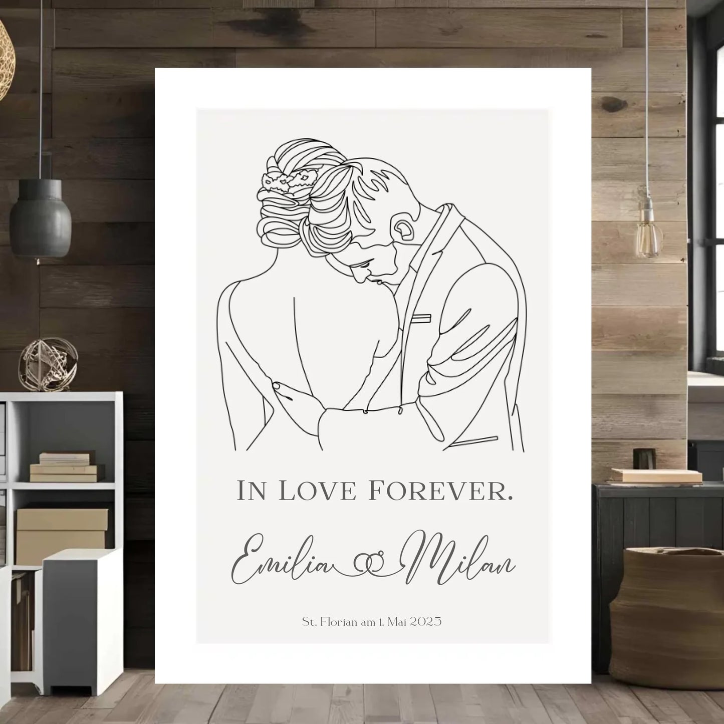 Personalisiertes Poster mit Brautleute - Individuelles Geschenk zur Hochzeit mit Spruch, Namen, Datum und Ort -