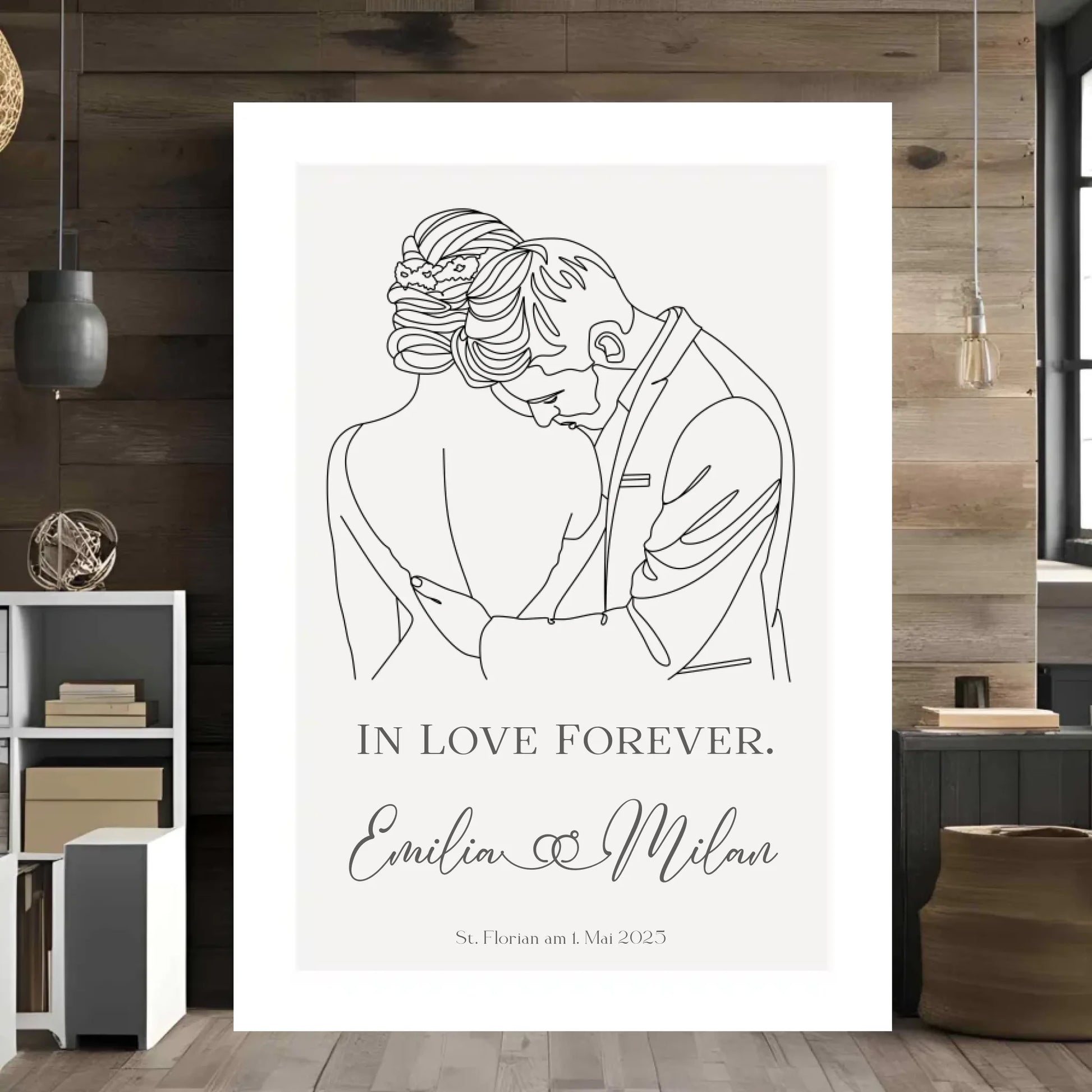 Personalisiertes Poster mit Brautleute - Individuelles Geschenk zur Hochzeit mit Spruch, Namen, Datum und Ort -