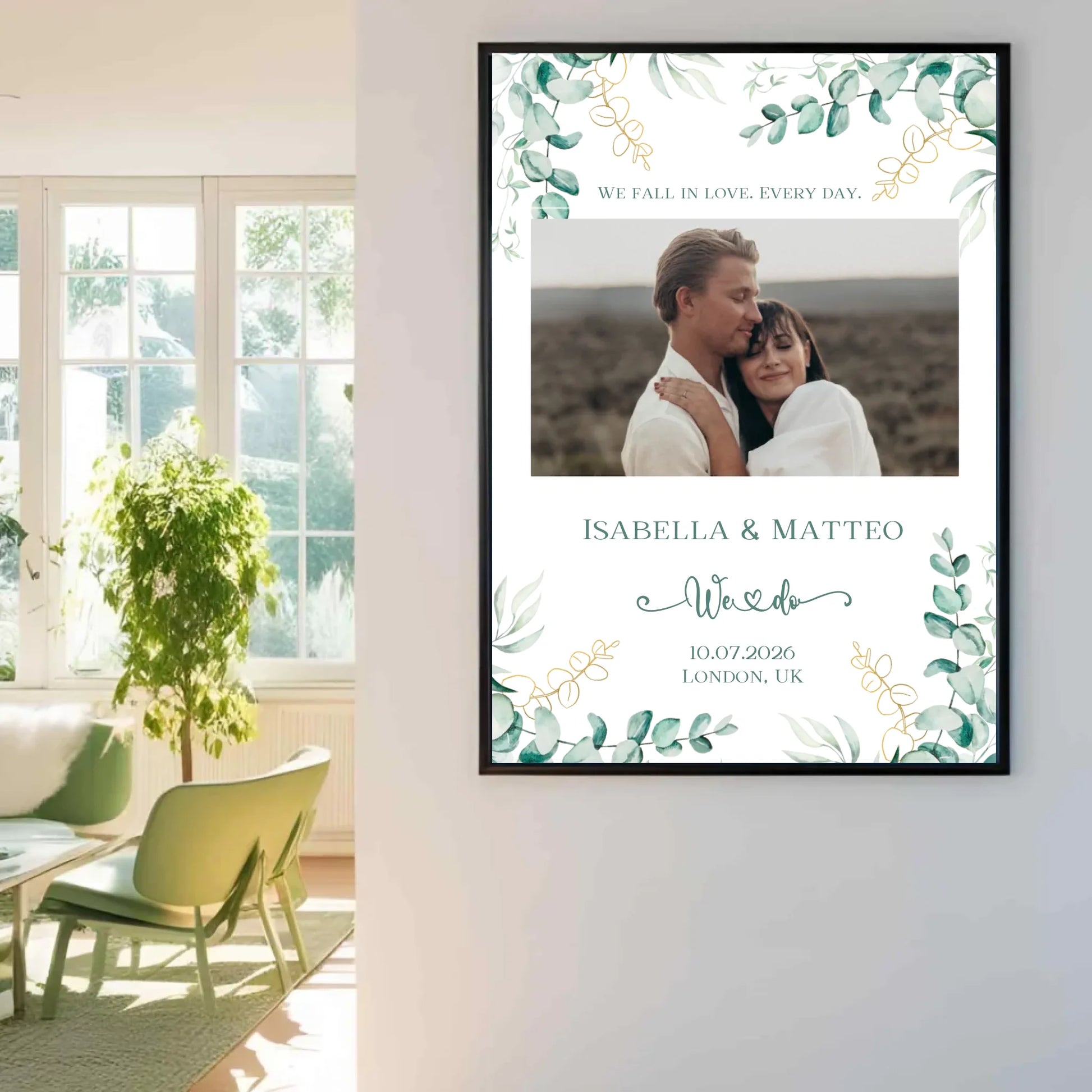 Personalisiertes Poster zur Hochzeit - We fall in love. Every day - mit eigenem Bild und persönlichen Daten -