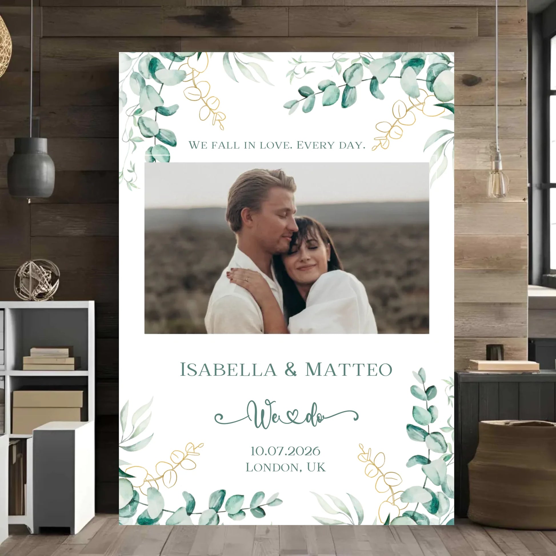 Personalisiertes Poster zur Hochzeit - We fall in love. Every day - mit eigenem Bild und persönlichen Daten -