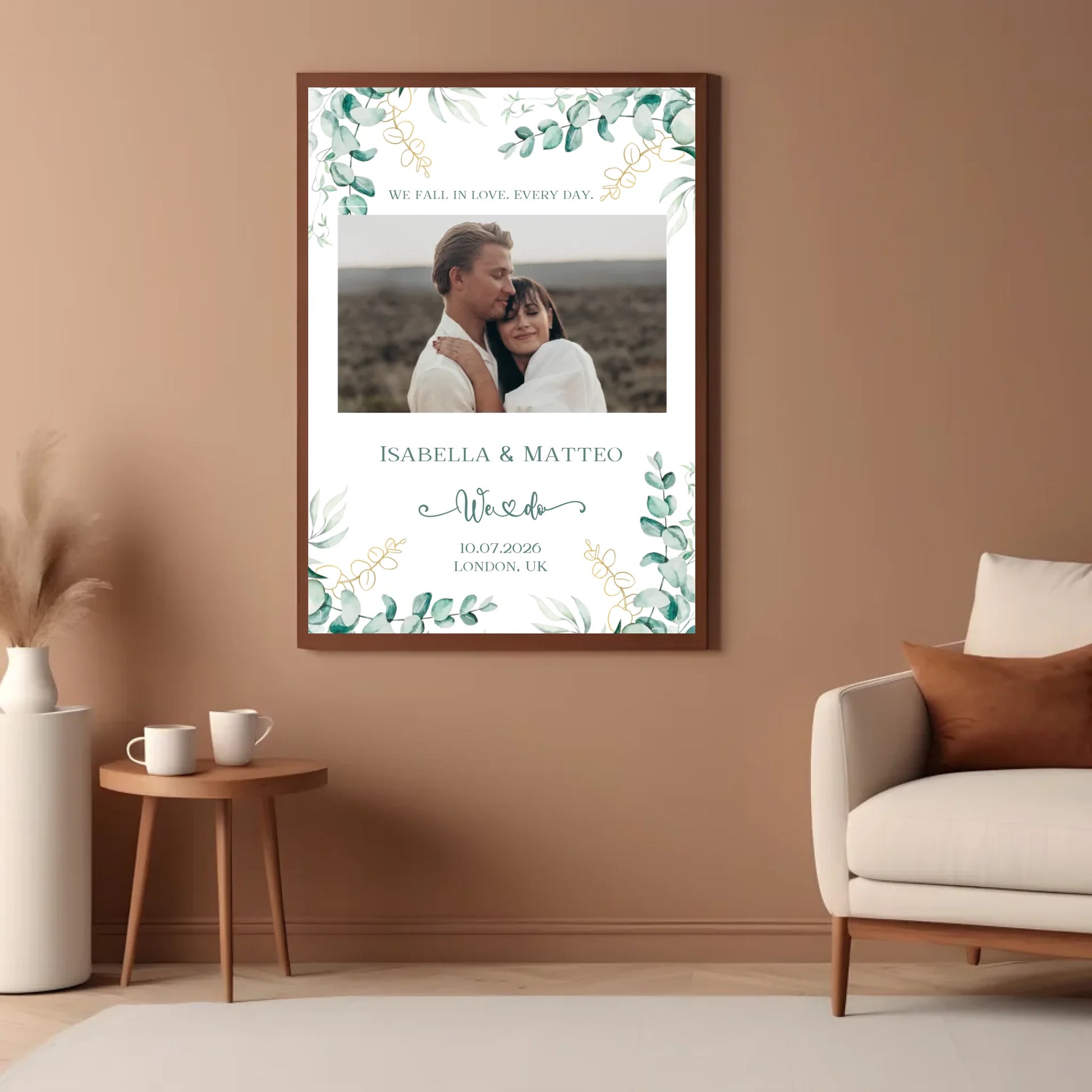 Personalisiertes Poster zur Hochzeit - We fall in love. Every day - mit eigenem Bild und persönlichen Daten -