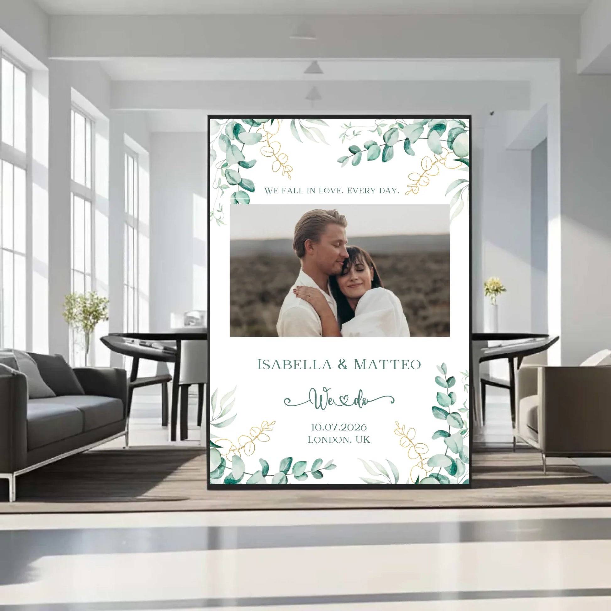 Personalisiertes Poster zur Hochzeit - We fall in love. Every day - mit eigenem Bild und persönlichen Daten -