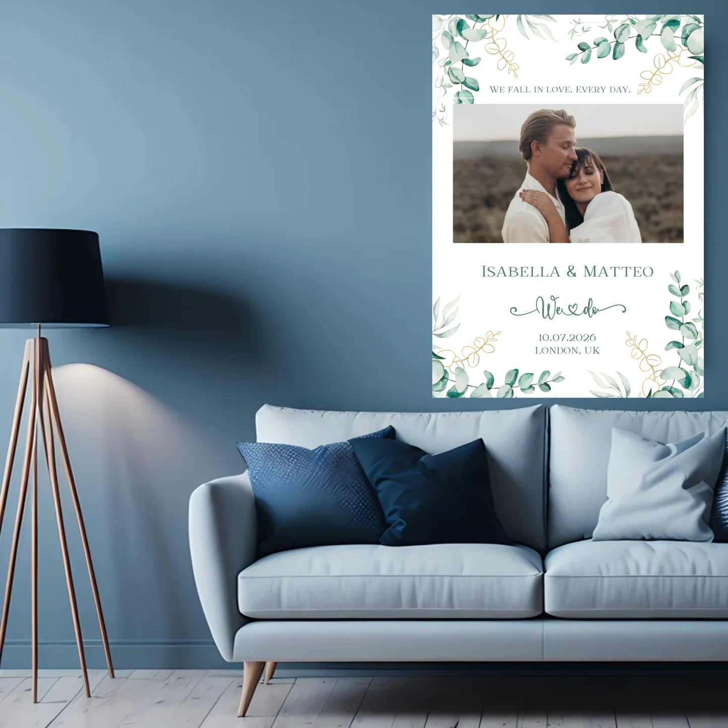 Personalisiertes Poster zur Hochzeit - We fall in love. Every day - mit eigenem Bild und persönlichen Daten - Personalisierte Karte als digitale Datei PDF Druckerpapier