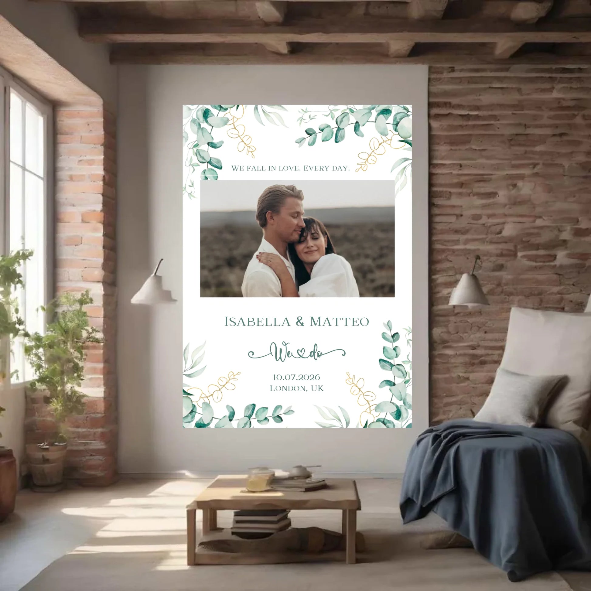 Personalisiertes Poster zur Hochzeit - We fall in love. Every day - mit eigenem Bild und persönlichen Daten -