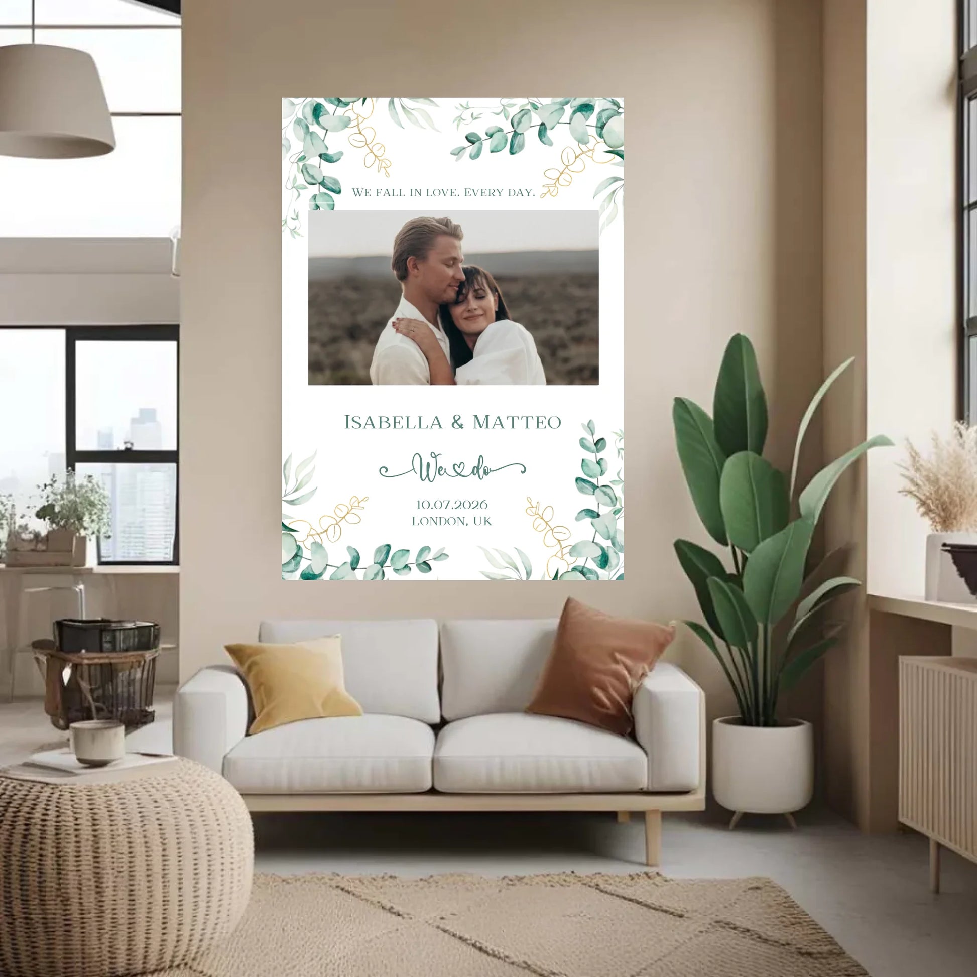Personalisiertes Poster zur Hochzeit - We fall in love. Every day - mit eigenem Bild und persönlichen Daten -