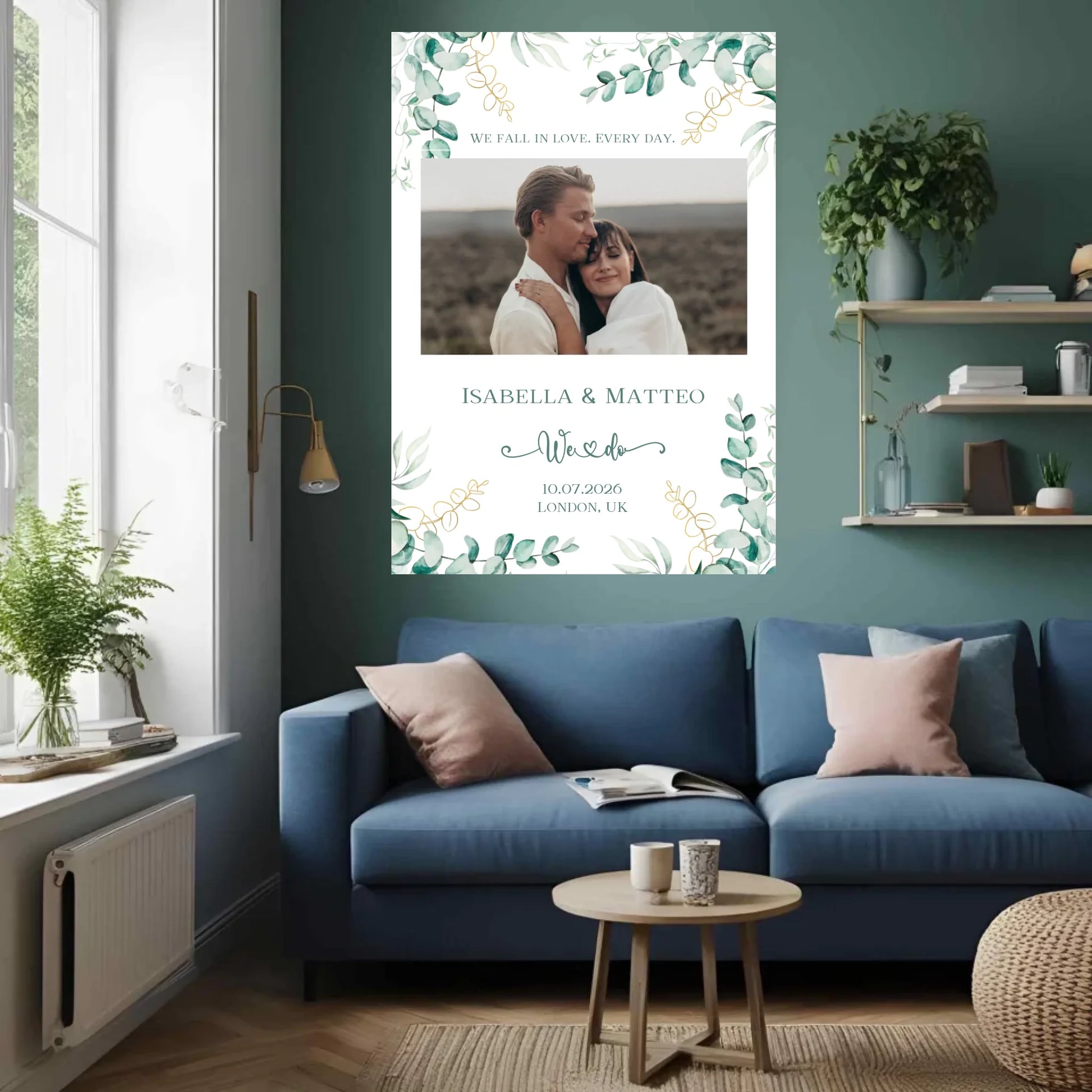 Personalisiertes Poster zur Hochzeit - We fall in love. Every day - mit eigenem Bild und persönlichen Daten -