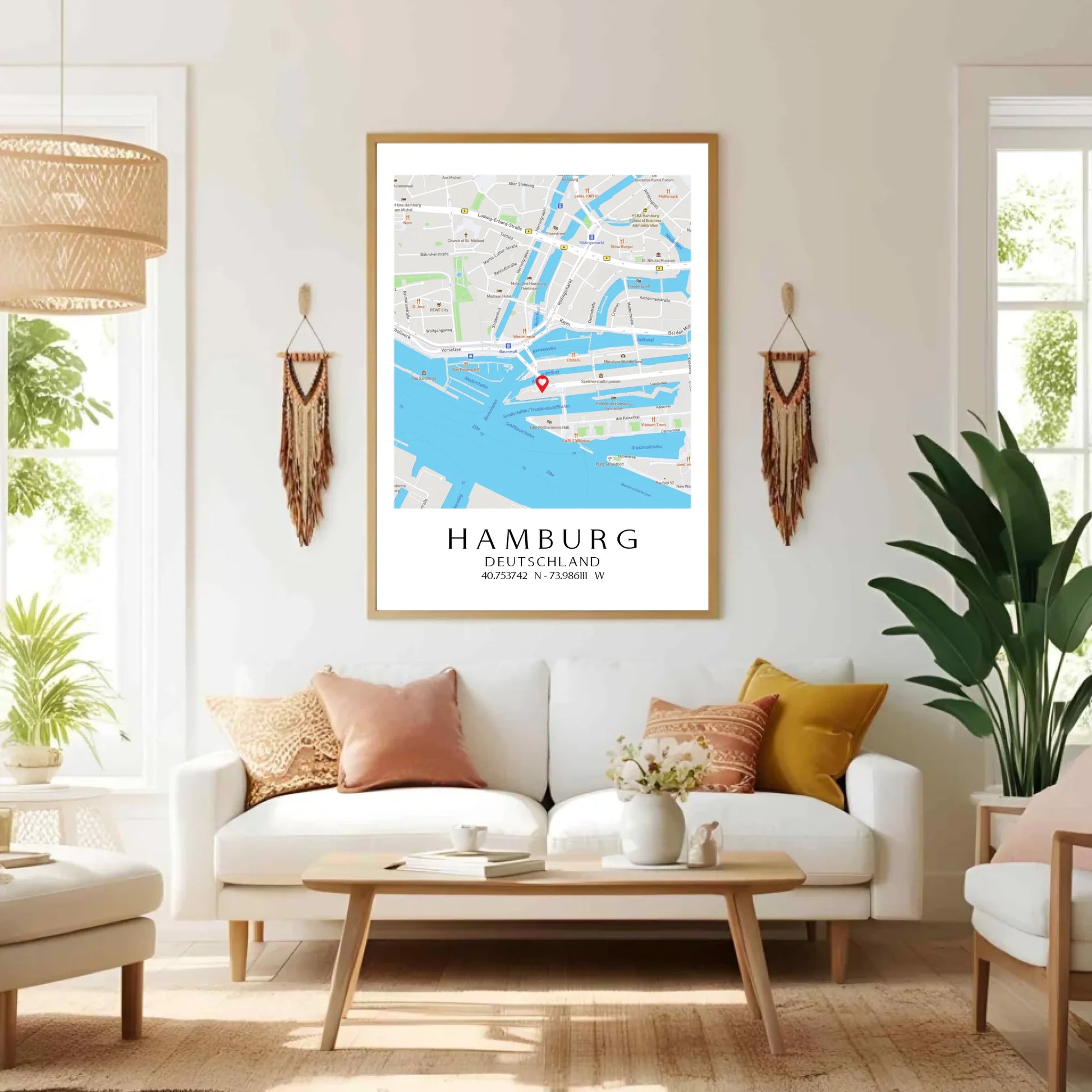 Personalisierte Straßenkarte mit Stadt, Land und Koordinaten -