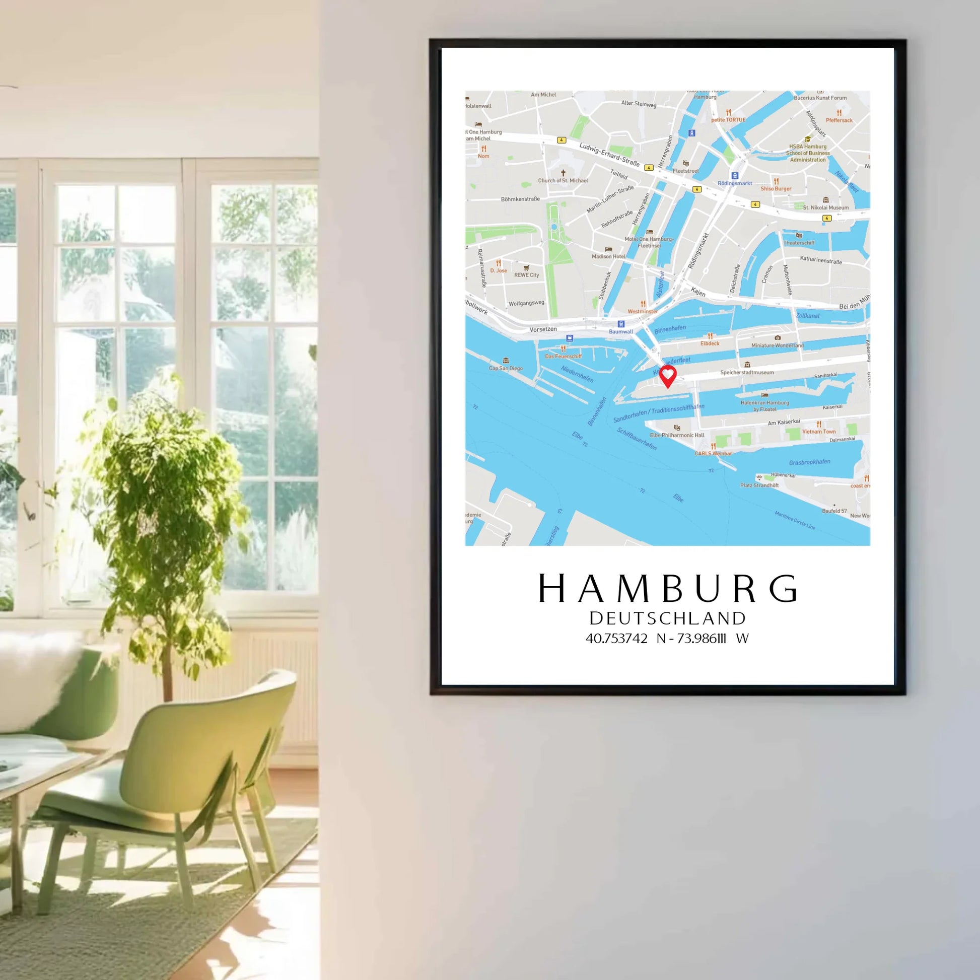 Personalisierte Straßenkarte mit Stadt, Land und Koordinaten -