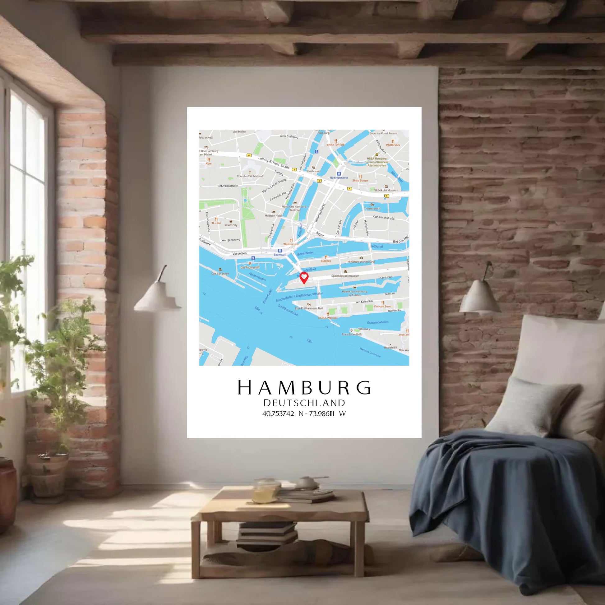 Personalisierte Straßenkarte mit Stadt, Land und Koordinaten -