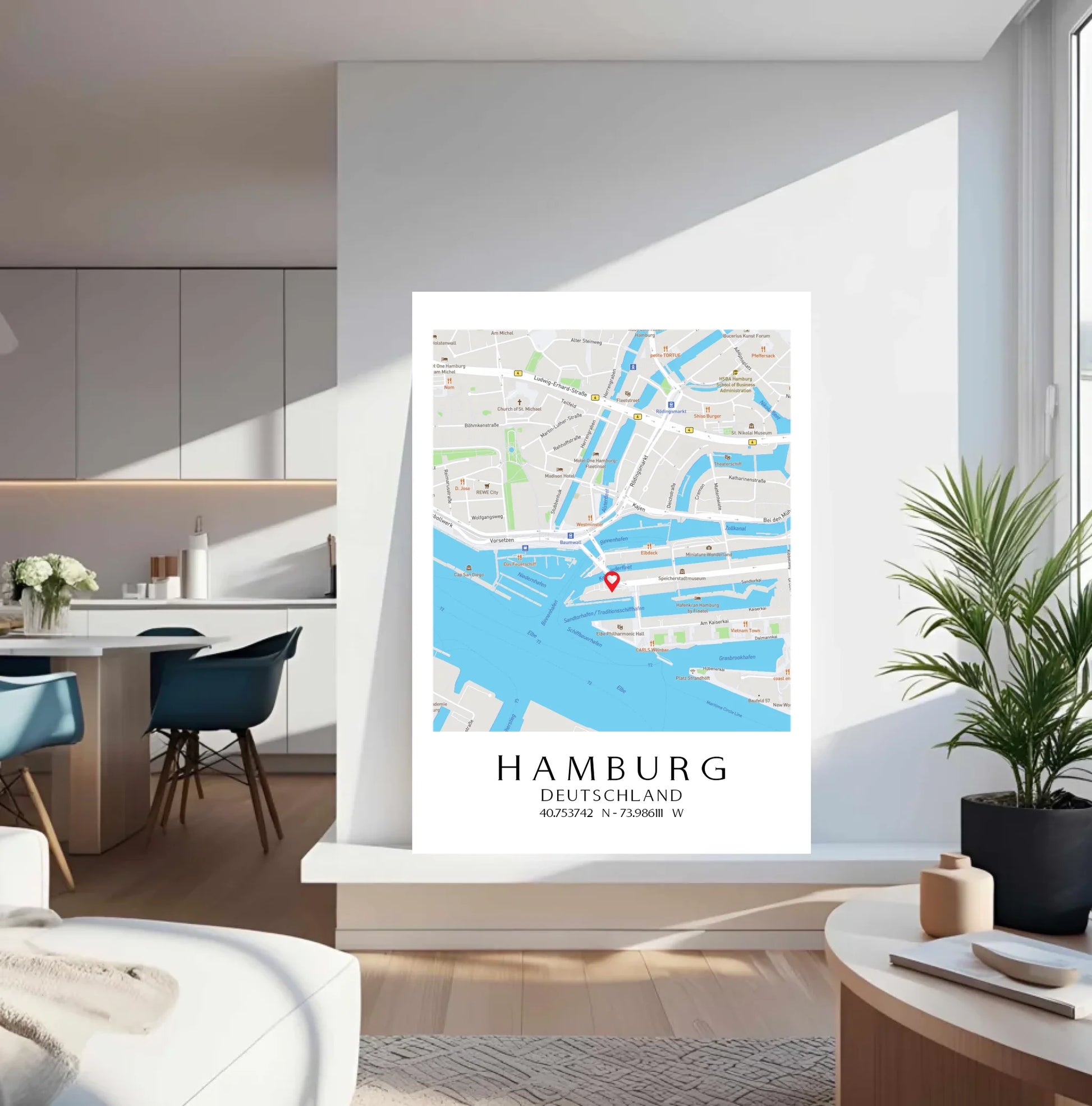 Personalisierte Straßenkarte mit Stadt, Land und Koordinaten -