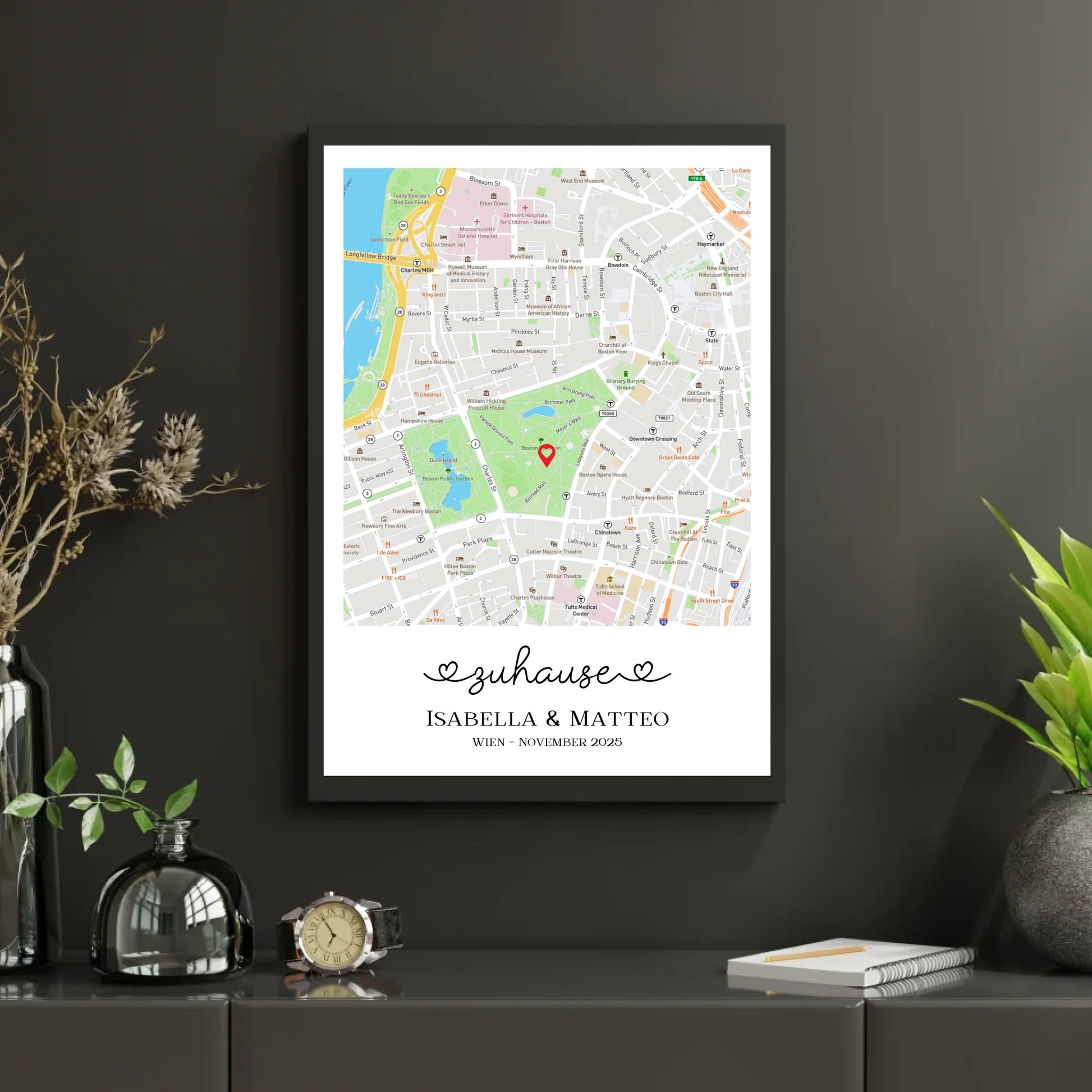 Personalisierte Straßenkarte mit schöner Überschrift, Namen und Ort -
