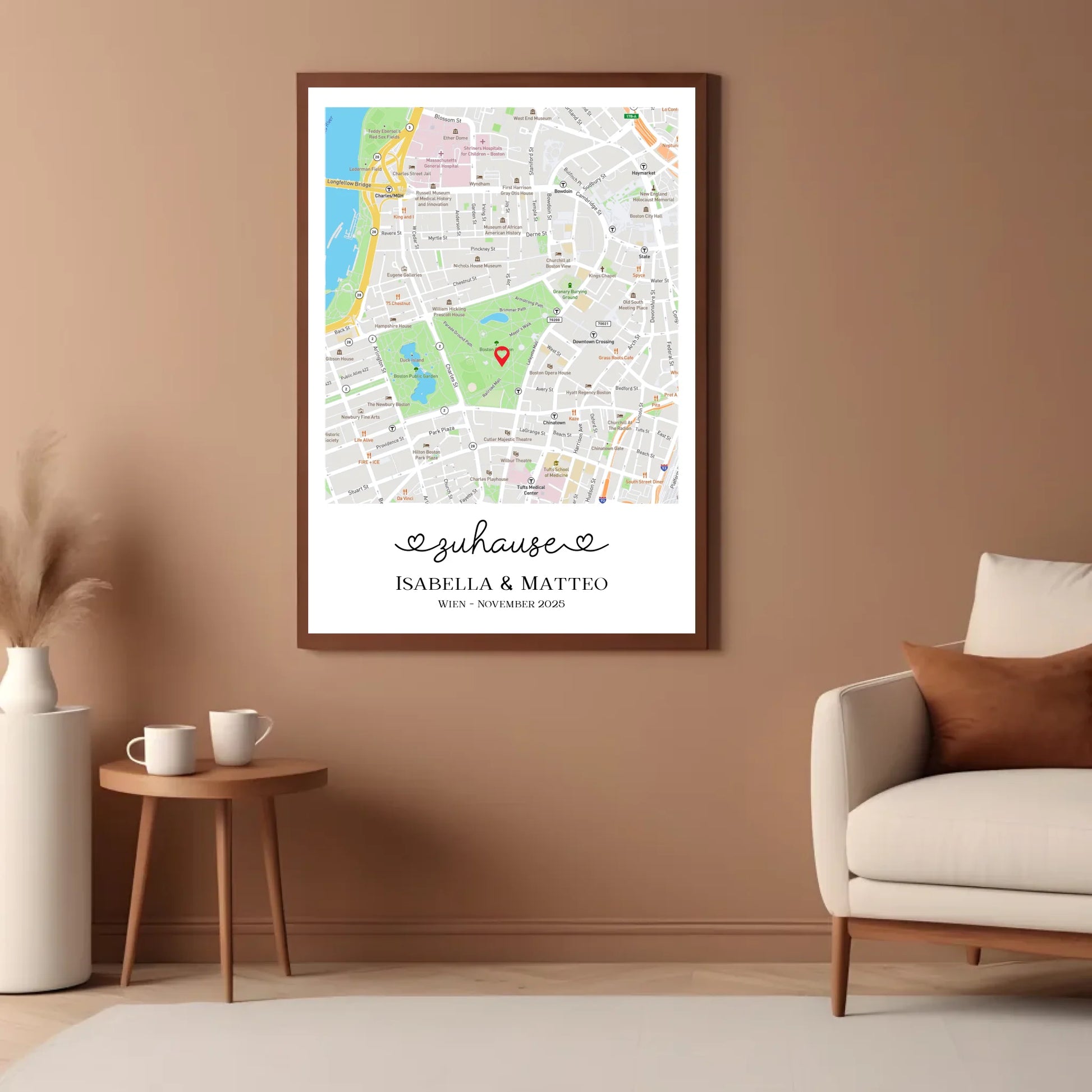 Personalisierte Straßenkarte mit schöner Überschrift, Namen und Ort -