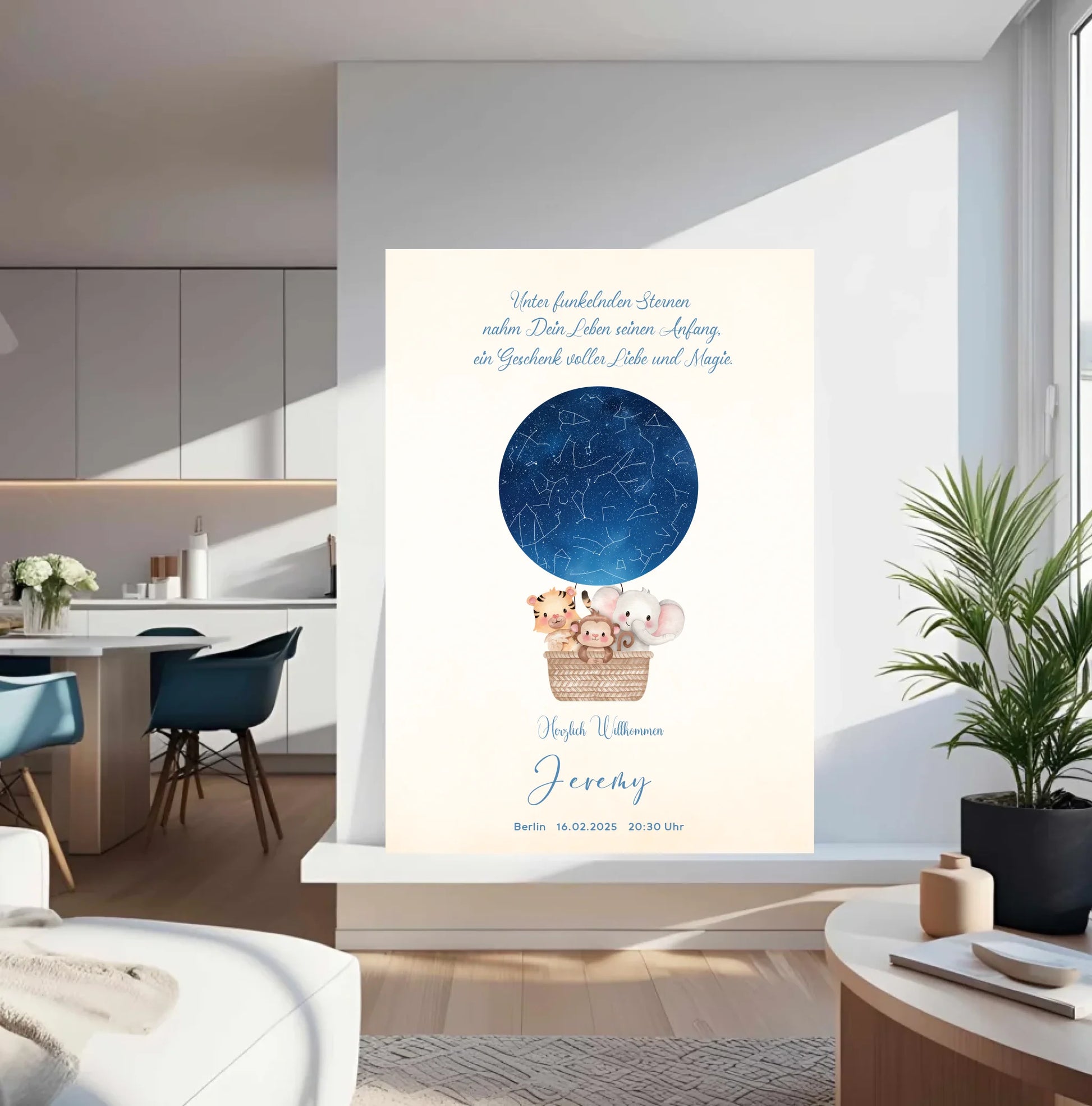 Personalisiertes Sternebild mit Heißluftballon im Sternenhimmel -