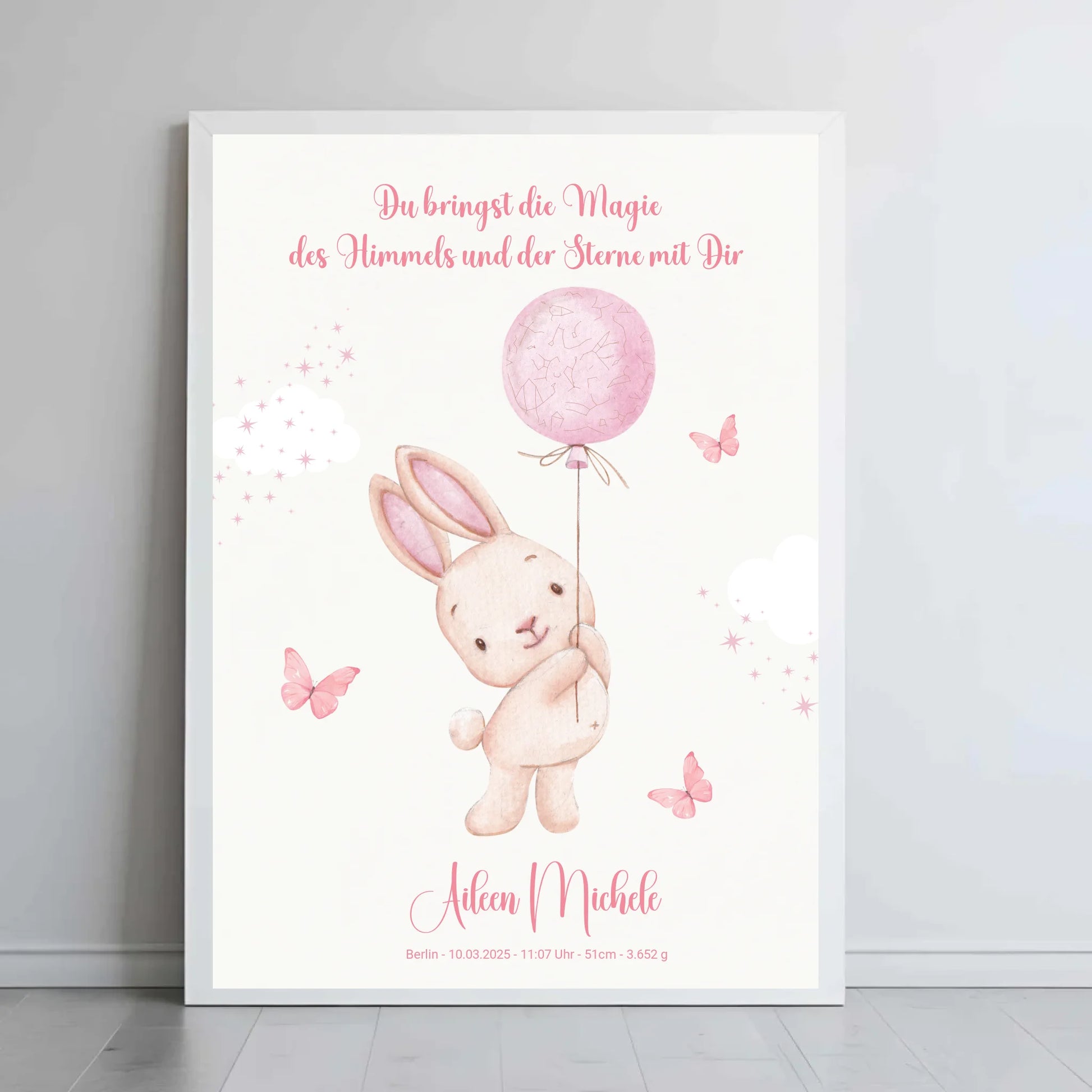 Personalisiertes Sternenbild mit Hase - für Mädchen -
