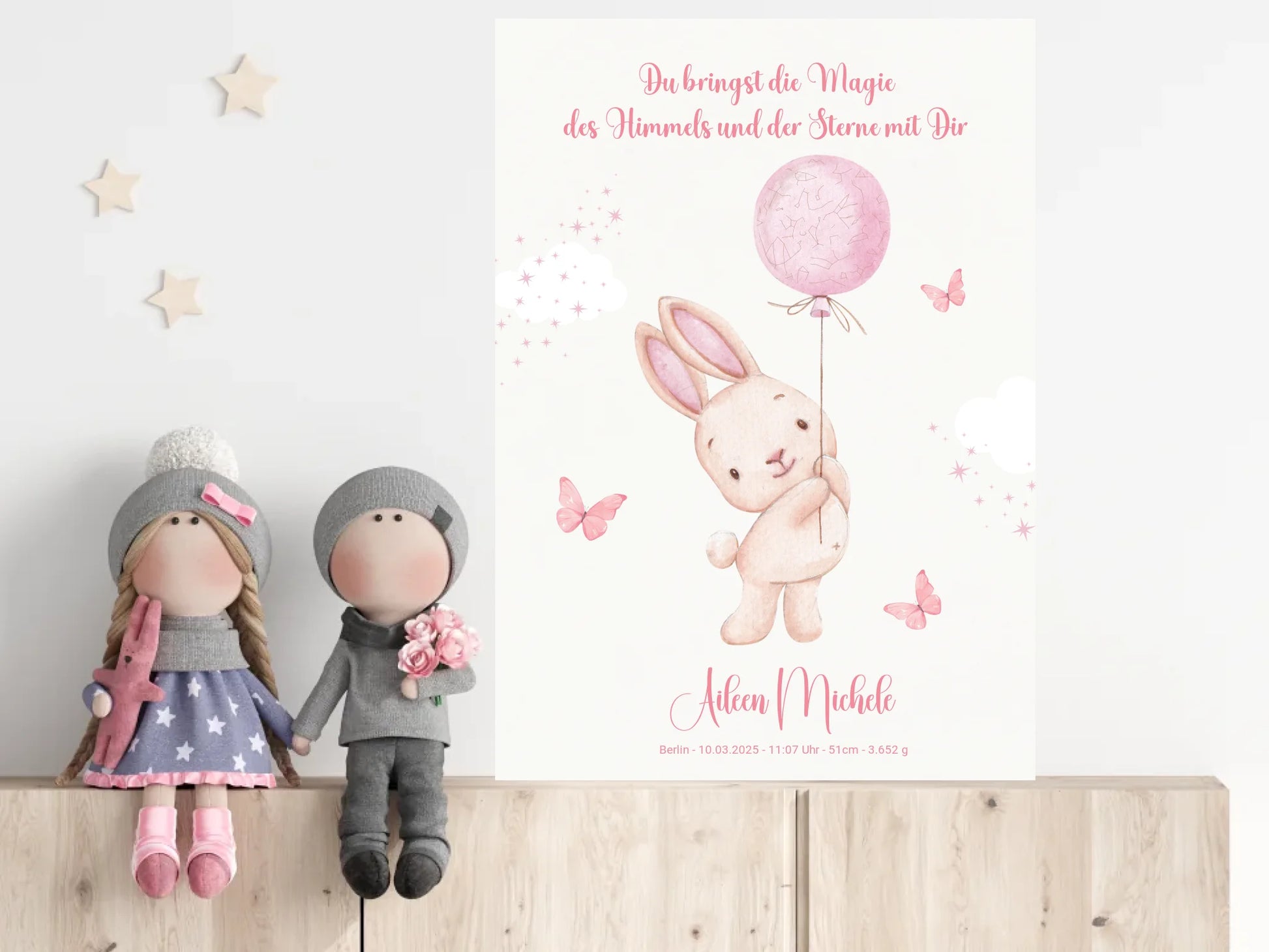 Personalisiertes Sternenbild mit Hase - für Mädchen -