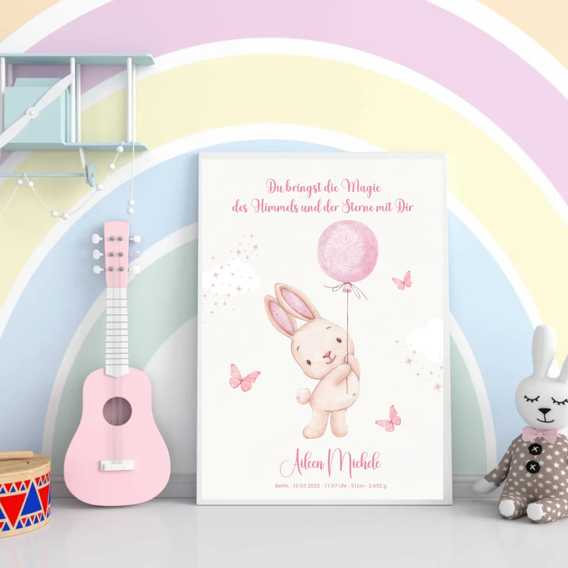Personalisiertes Sternenbild mit Hase - für Mädchen -