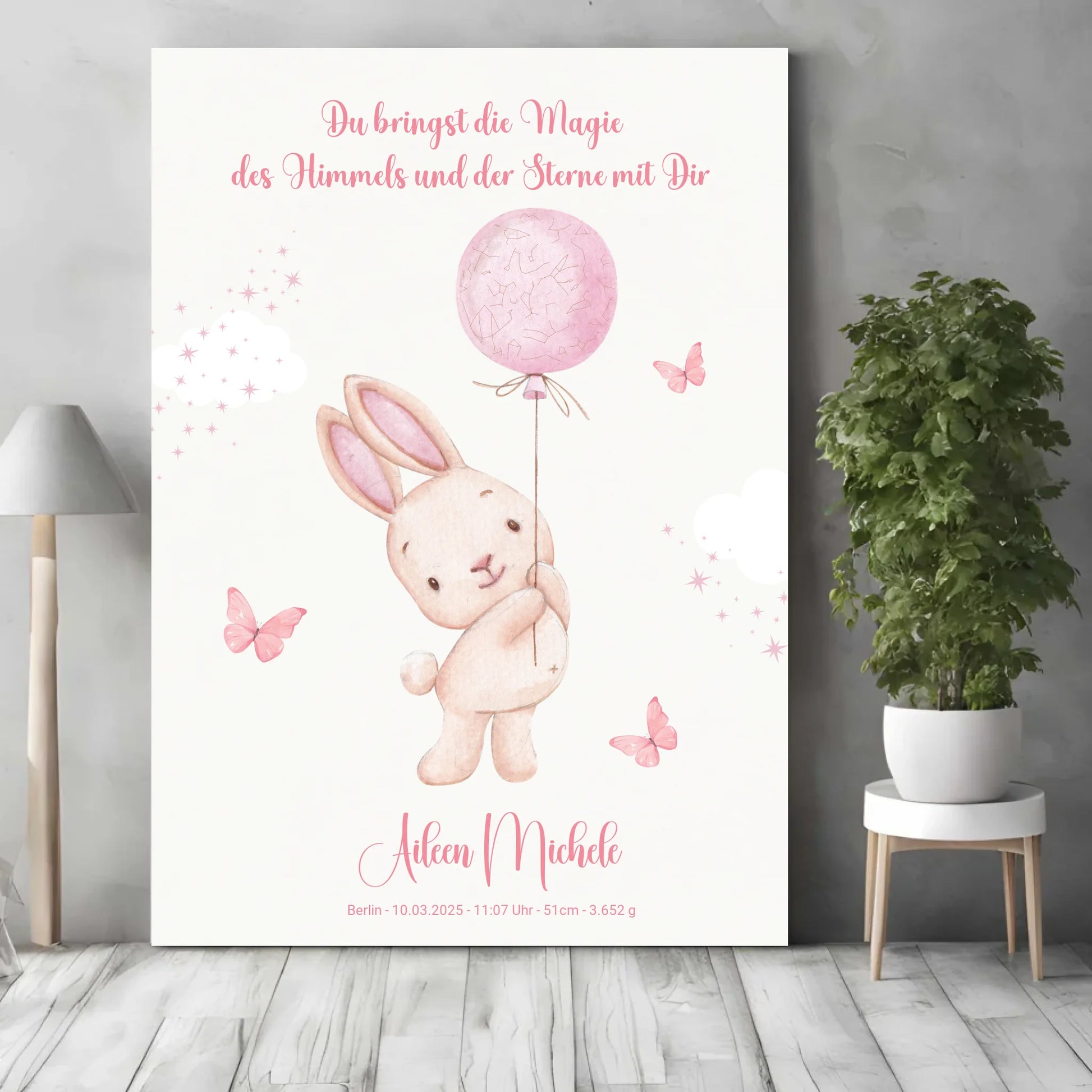 Personalisiertes Sternenbild mit Hase - für Mädchen -