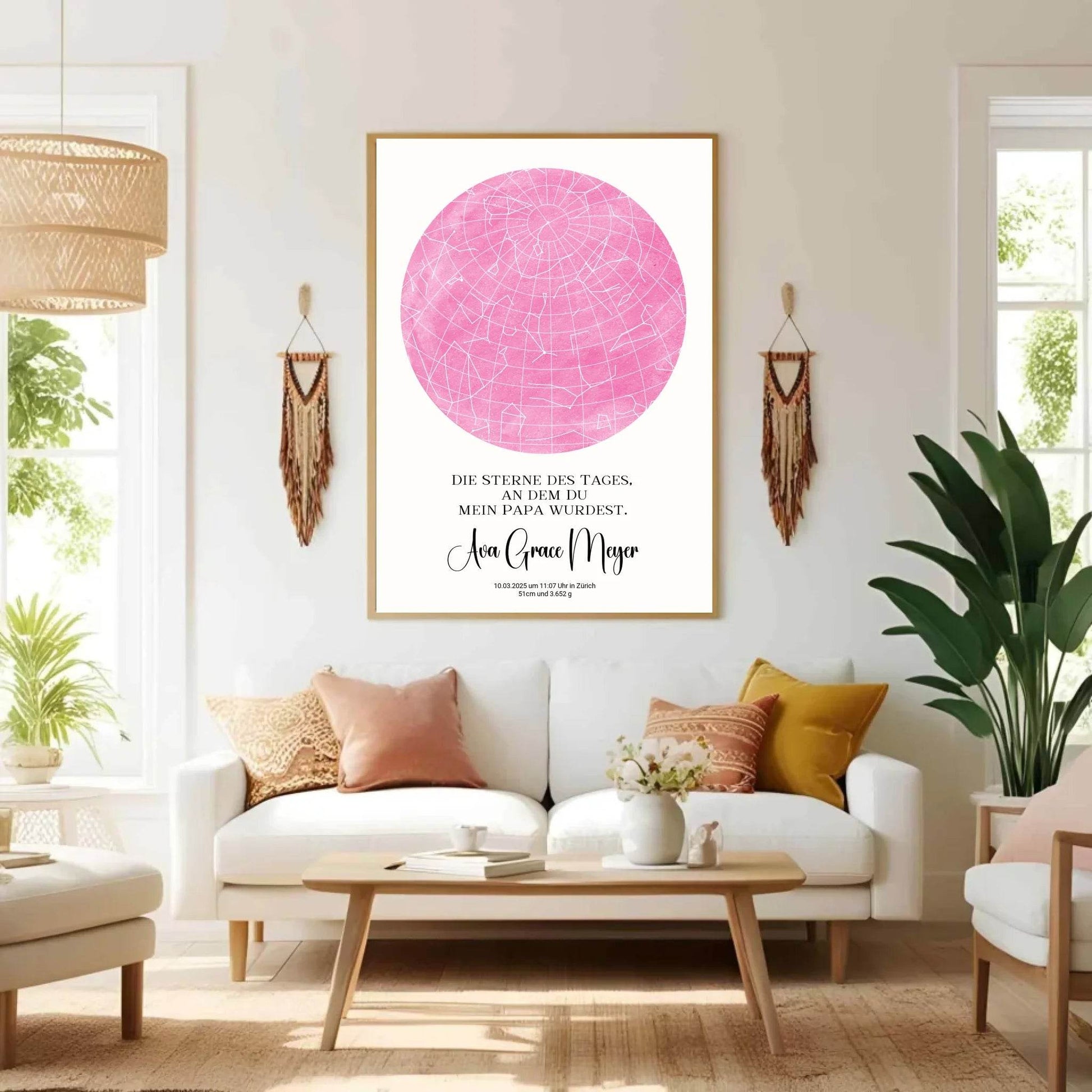 happy-prints.eu - Personalisierte Sternenkarte zur Geburt auf hellem beige - Sterne an dem Tag, als Du mein Papa wurdest - 30 Farben zur Wahl