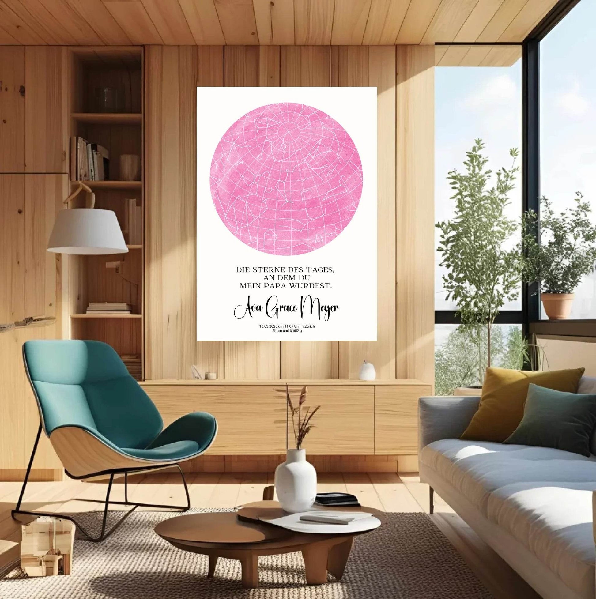 happy-prints.eu - Personalisierte Sternenkarte zur Geburt auf hellem beige - Sterne an dem Tag, als Du mein Papa wurdest - 30 Farben zur Wahl