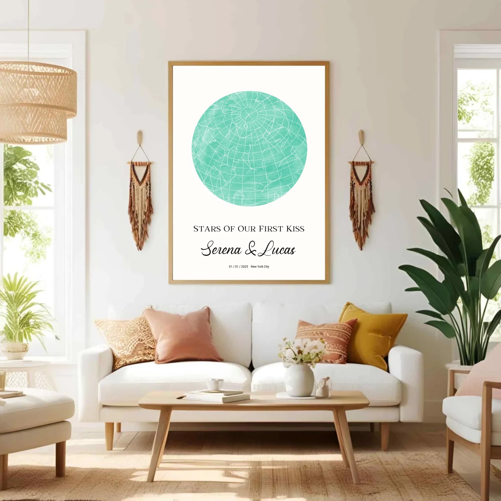 Personalisiertes Sternenbild mit Vollmond in 30 Farben auf hellbeige - als PDF sowie Poster mit und ohne Rahmen -