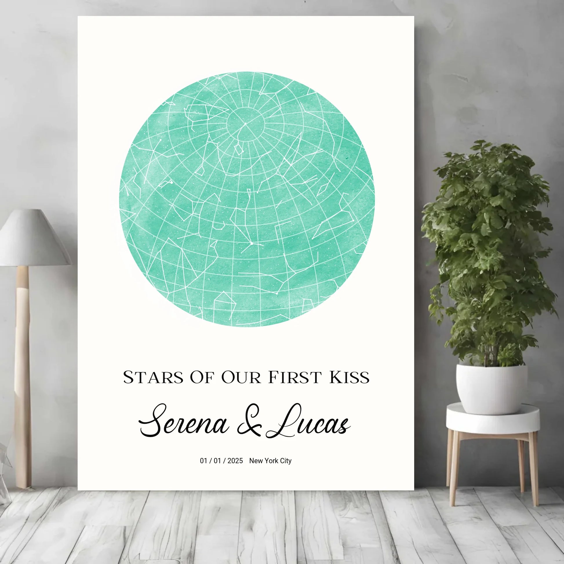Personalisiertes Sternenbild mit Vollmond in 30 Farben auf hellbeige - als PDF sowie Poster mit und ohne Rahmen -
