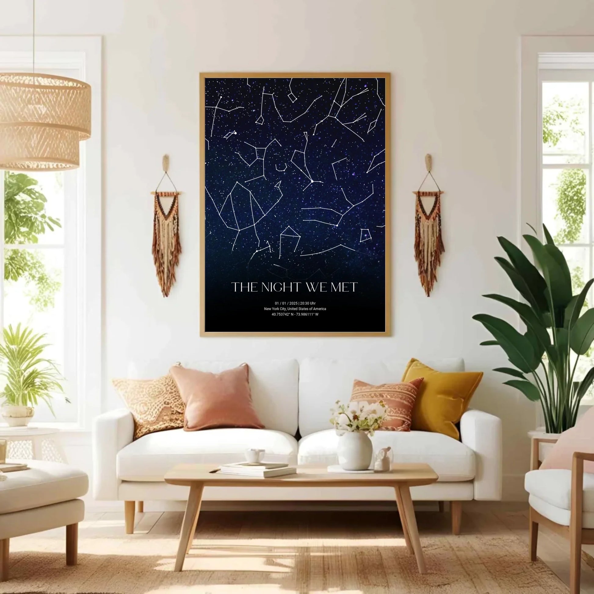 Personalisierte Nacht Sternenkarte mit blau und schwarz - verschiedene Größen für Poster oder mit Rahmen -