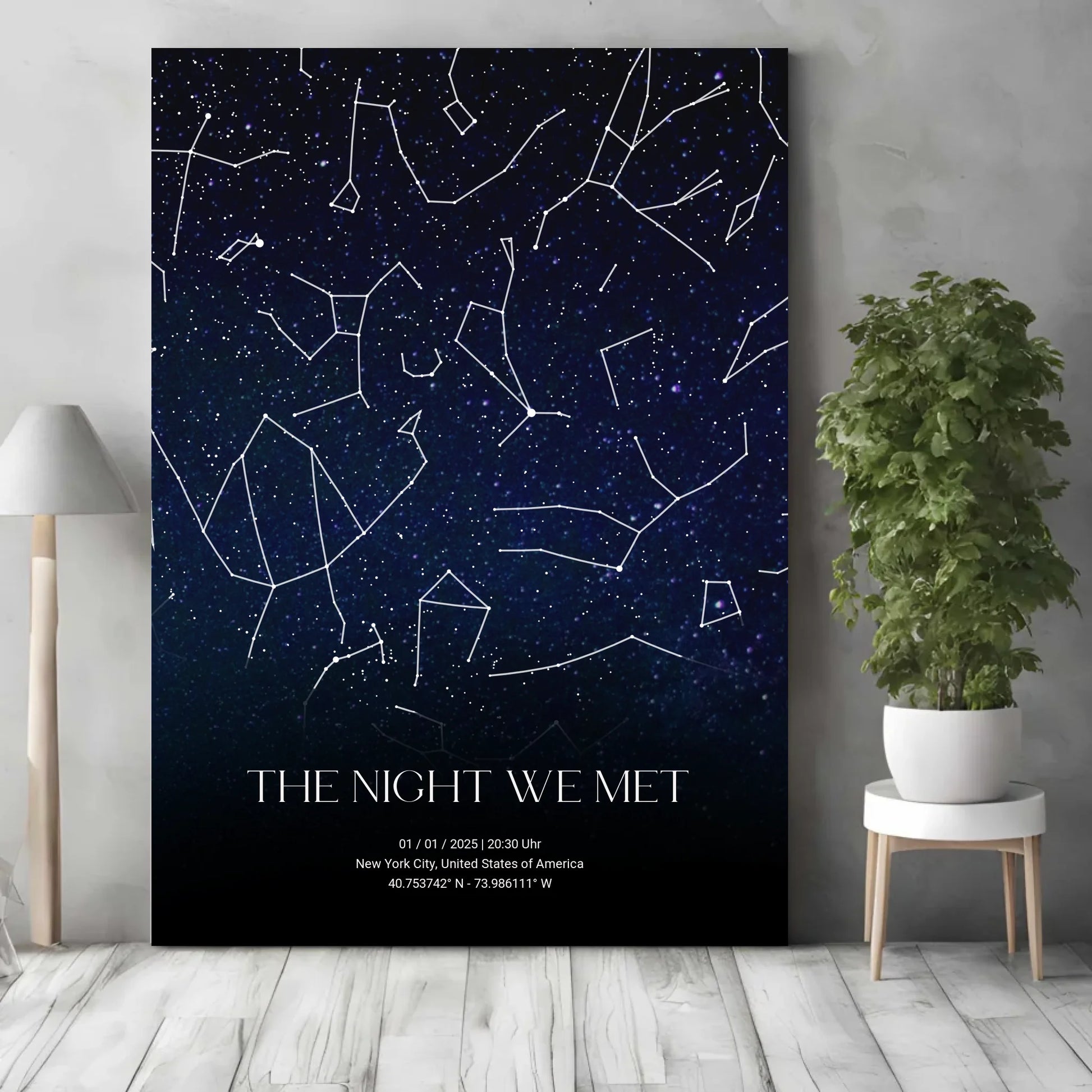 Personalisierte Nacht Sternenkarte mit blau und schwarz - verschiedene Größen für Poster oder mit Rahmen -