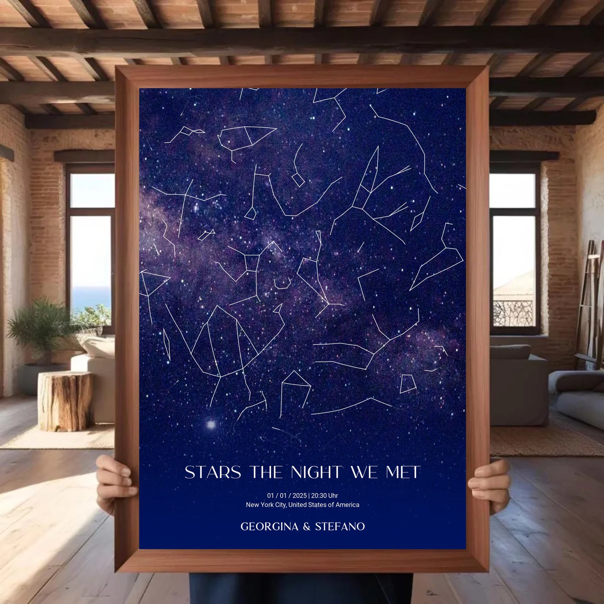 Sternenkarte im Allover Print mit lila, blau und weiß -