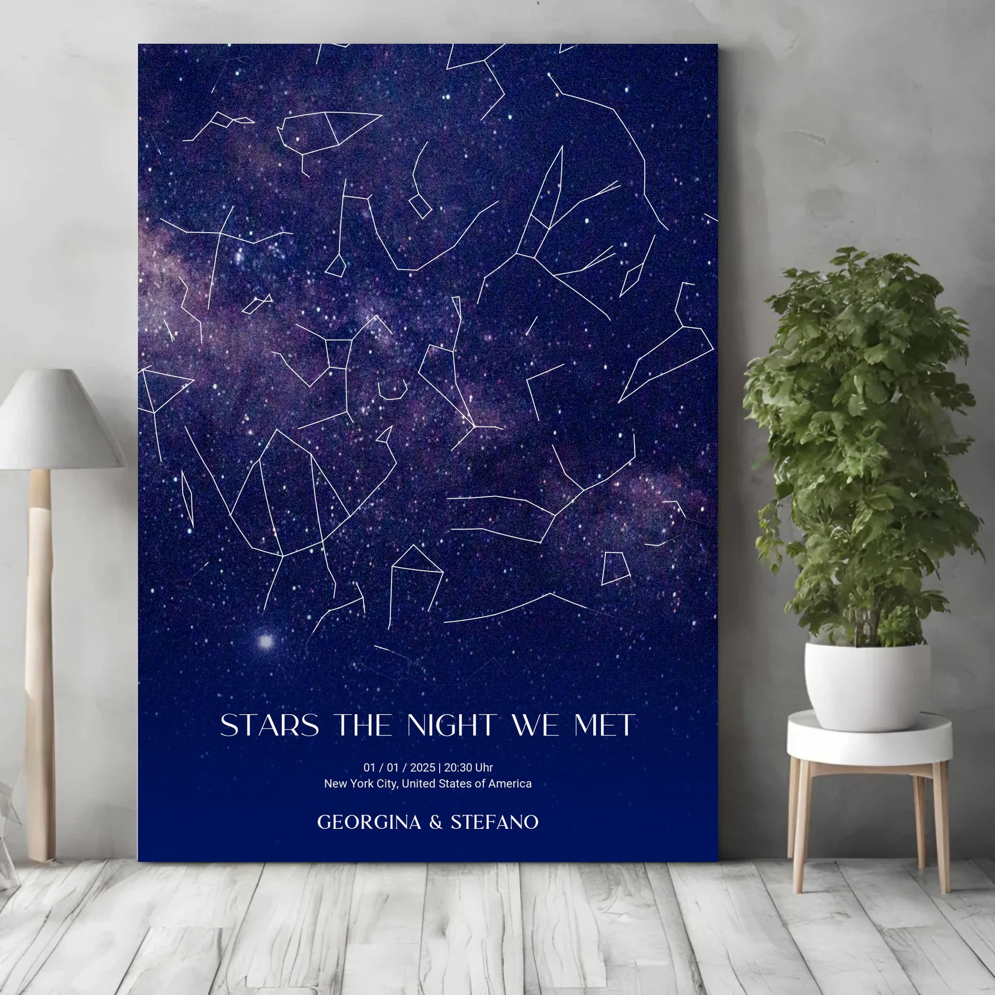 Sternenkarte im Allover Print mit lila, blau und weiß -