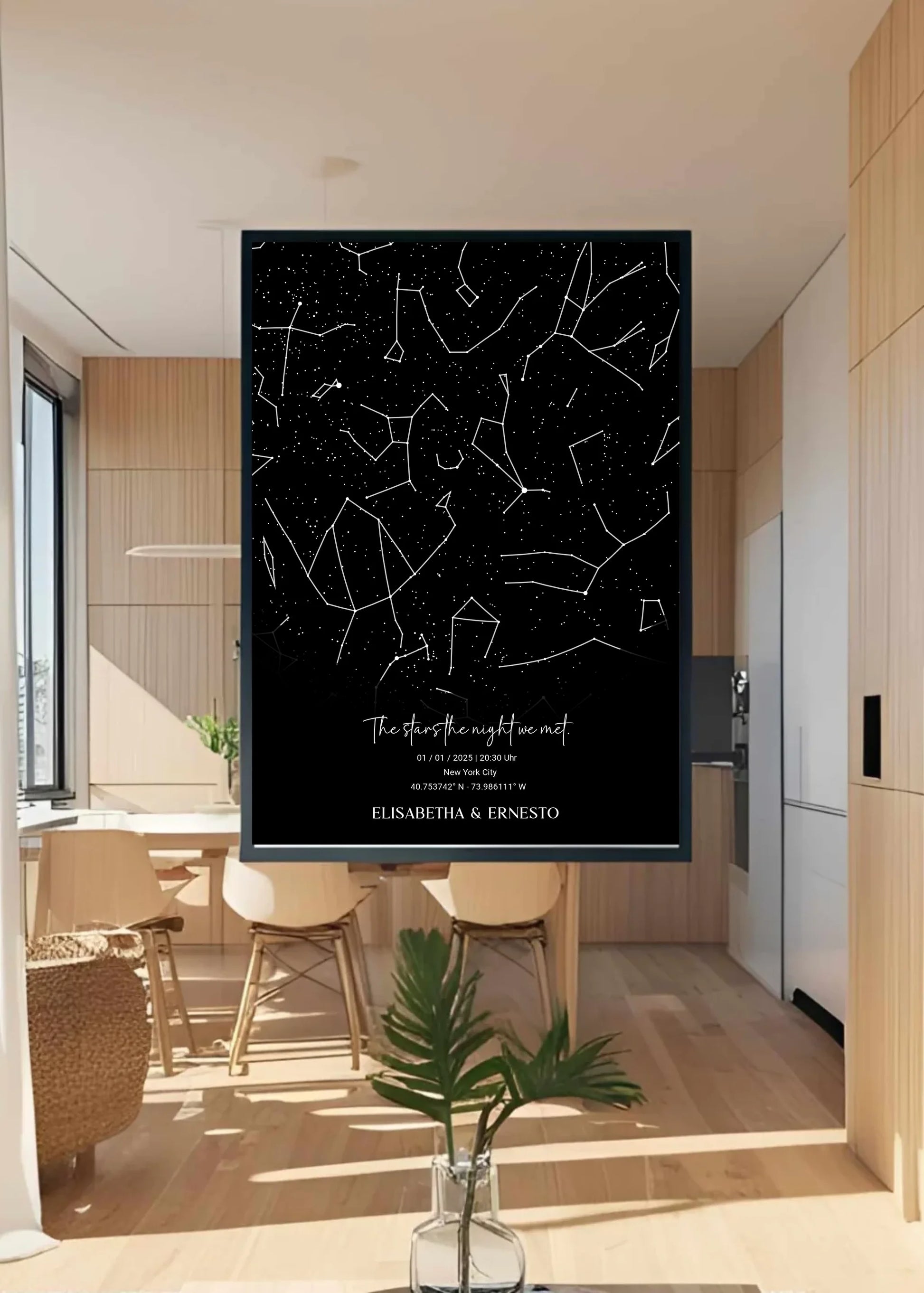 Personalisierte Sternenkarte mit Name, Datum und Ort auf schwarz - verschiedene Größen - als Poster oder mit Rahmen -
