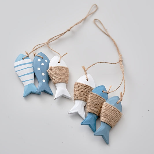 3er-Set süße sommerliche Holzfisch-Deko zum Aufhängen (8,5cm groß) – maritime Fische mit Seil für mediterranes Sommerflair