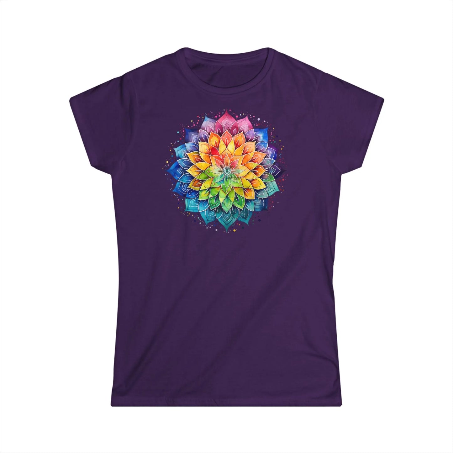 Tailliertes Damen Kurzarm T-Shirt mit Aufdruck – Frauen Mandala Motiv - 100% Baumwolle - 153 g/m² - auch in großen Größen – in vielen Farben - Purple