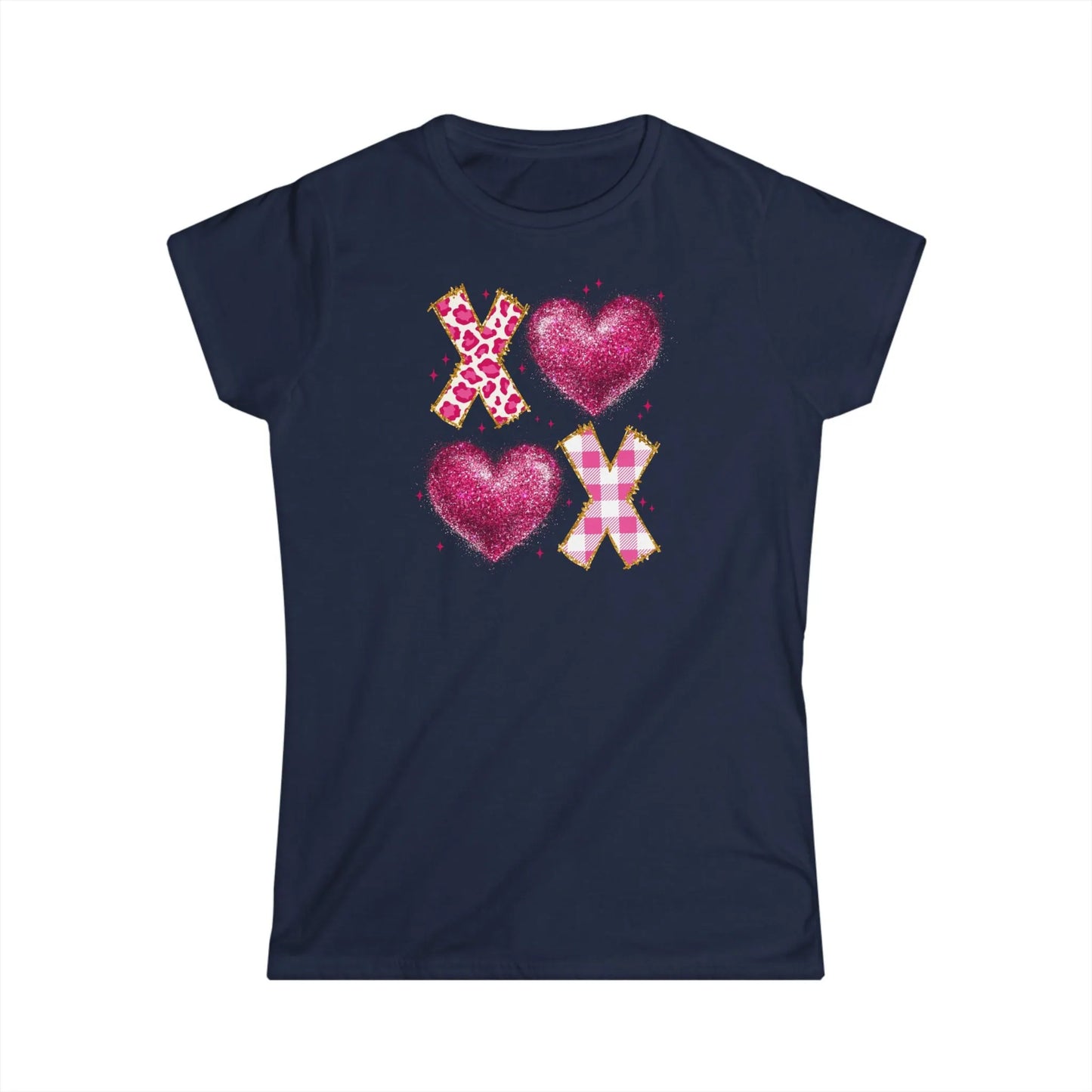 Tailliertes Damen Kurzarm T-Shirt mit Aufdruck XOXO – Frauen Shirt zum Valentinstag - 100% Baumwolle - 153 g/m² - auch in großen Größen – in vielen Farben - Navy