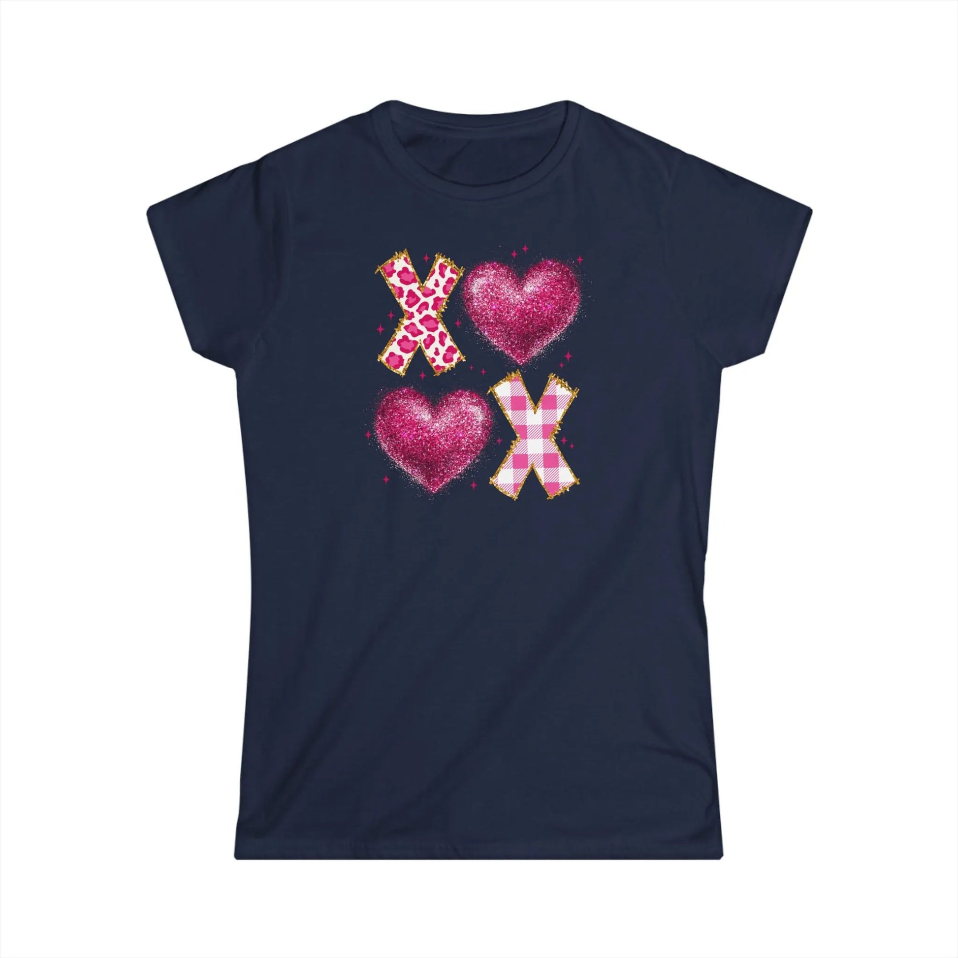 Tailliertes Damen Kurzarm T-Shirt mit Aufdruck XOXO – Frauen Shirt zum Valentinstag - 100% Baumwolle - 153 g/m² - auch in großen Größen – in vielen Farben - Navy
