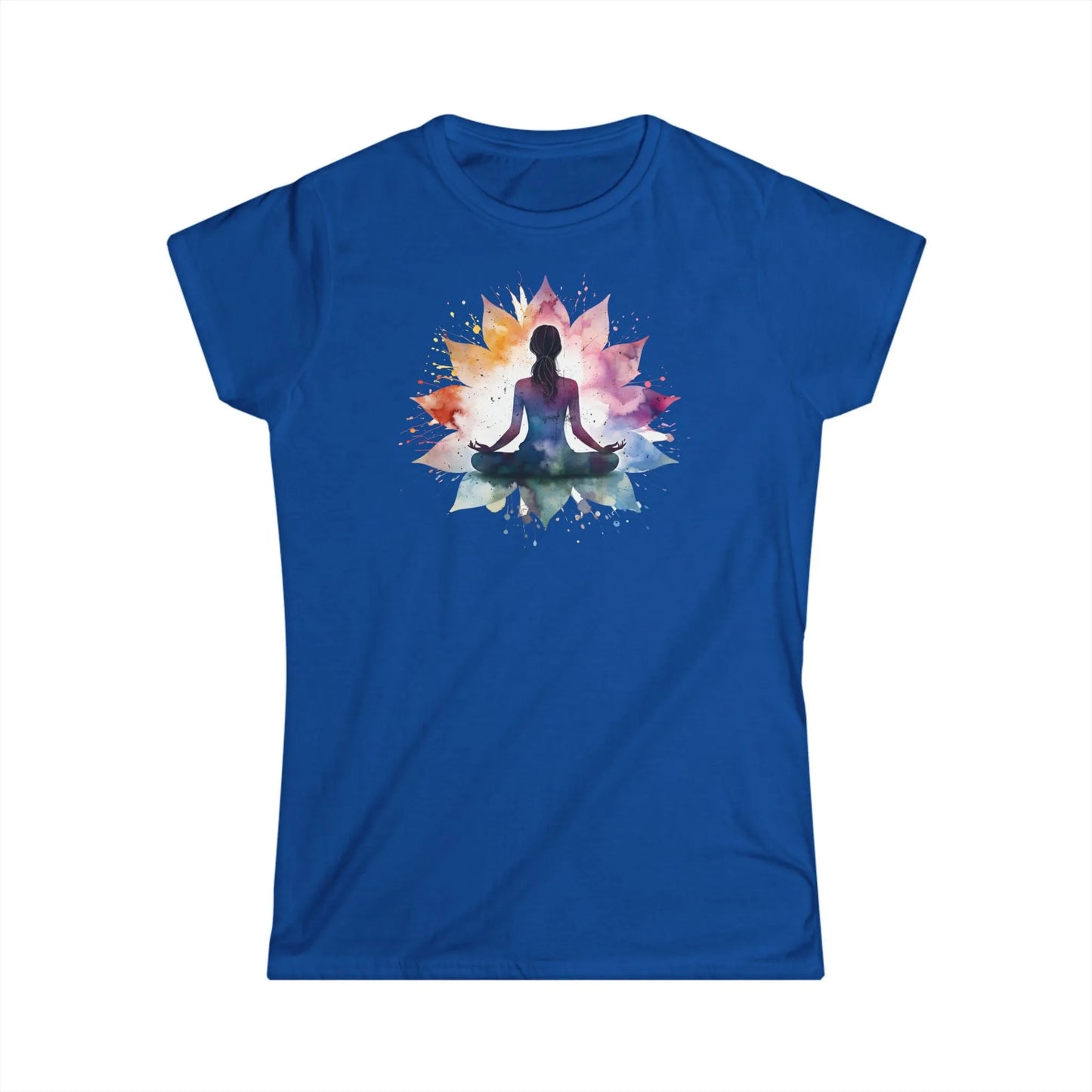 Tailliertes Damen Kurzarm T-Shirt mit Aufdruck – Frauen Shirt mit Yoga Motiv - 100% Baumwolle - 153 g/m² - auch in großen Größen – in vielen Farben - Royal