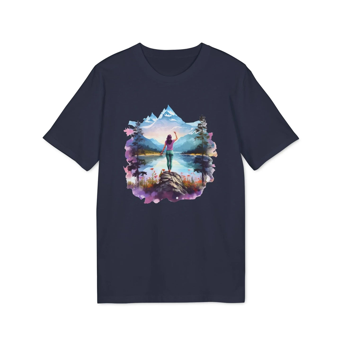 Unisex Yoga T-Shirt mit Aufdruck für Damen und Herren - kurzarm, 100% Bio Baumwolle, 180 g/m², in großen Größen, weiß und weitere Farben - French Navy