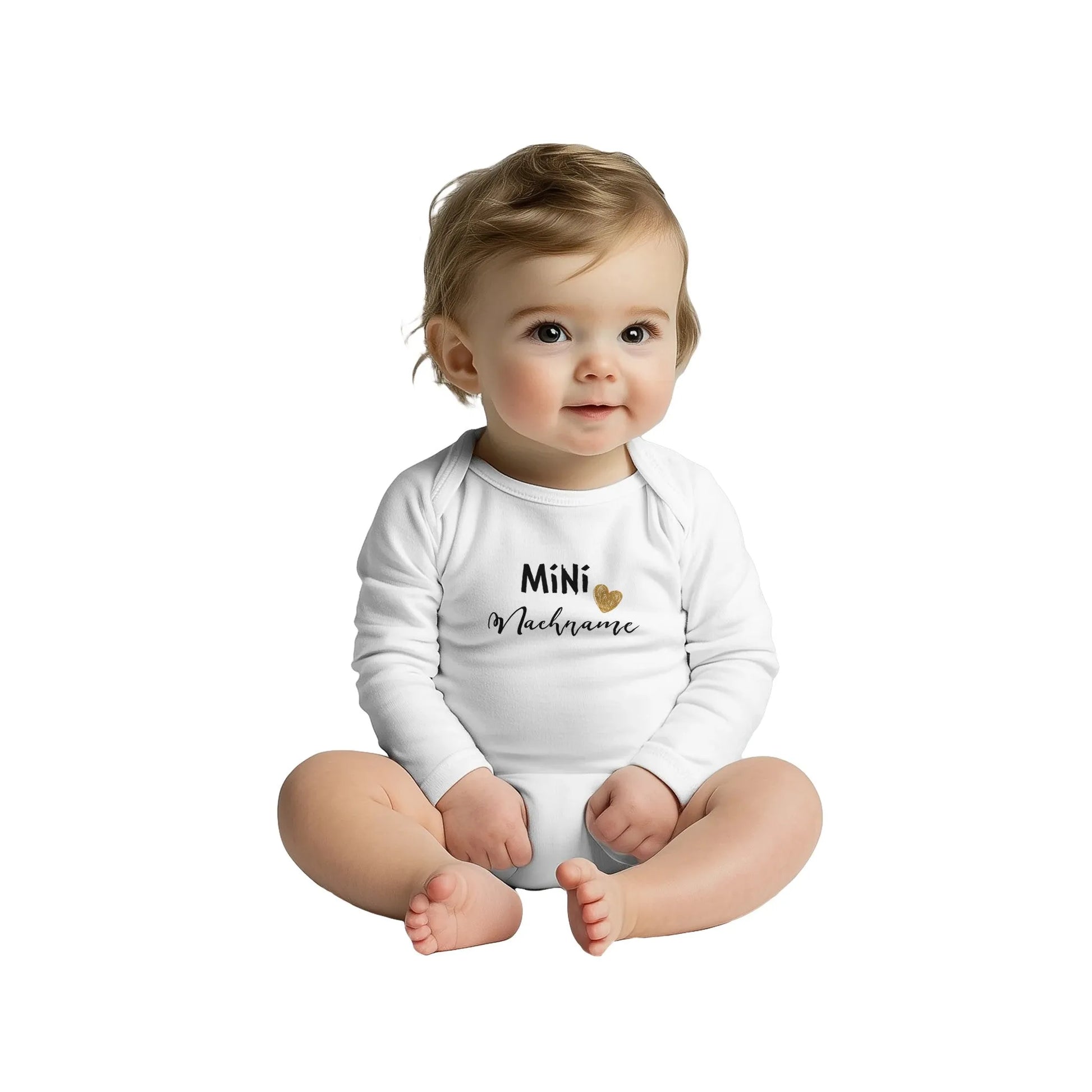 Personalisierbarer Unisex Baby Langarm Body mit Aufdruck - Dein Wunschtext - 100% Baumwolle - Größe bis 18 Monate bzw. 86 - Strampler Body mit Aufdruck -